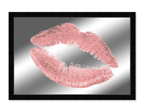 Framed decorative mirror with pink kiss lips
