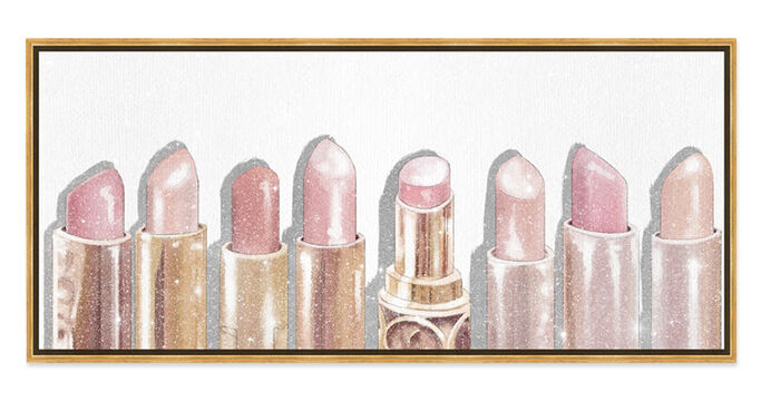 Framed canvas wall art of pink lipstick shades