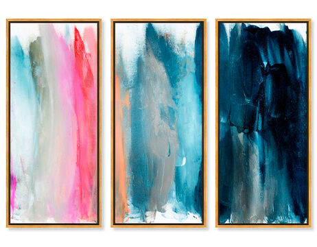 Pink and blue abstract wall art set of 3