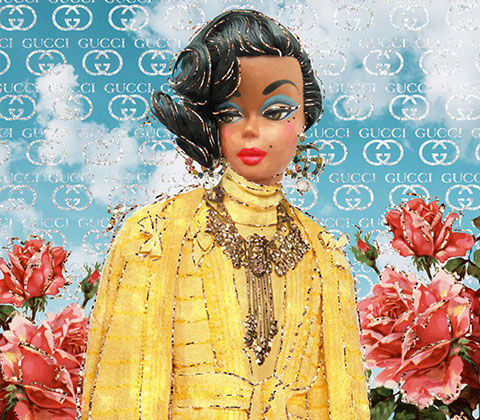 Image of African American fashion doll wearing yellow surrounded by red roses named 'Oh How Cute'. Shop the collection of other fashion dolls. 