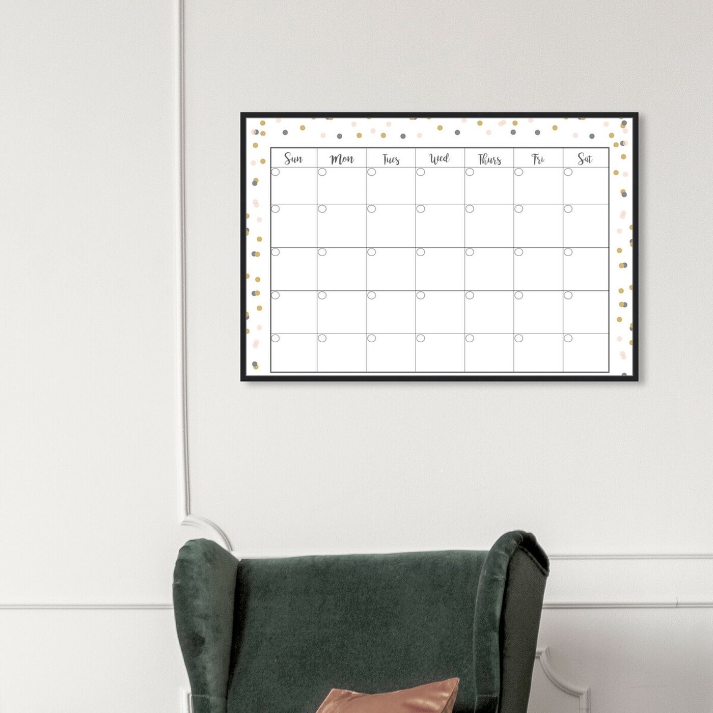Hanging view of Confetti Calender featuring education and office and educational charts art.