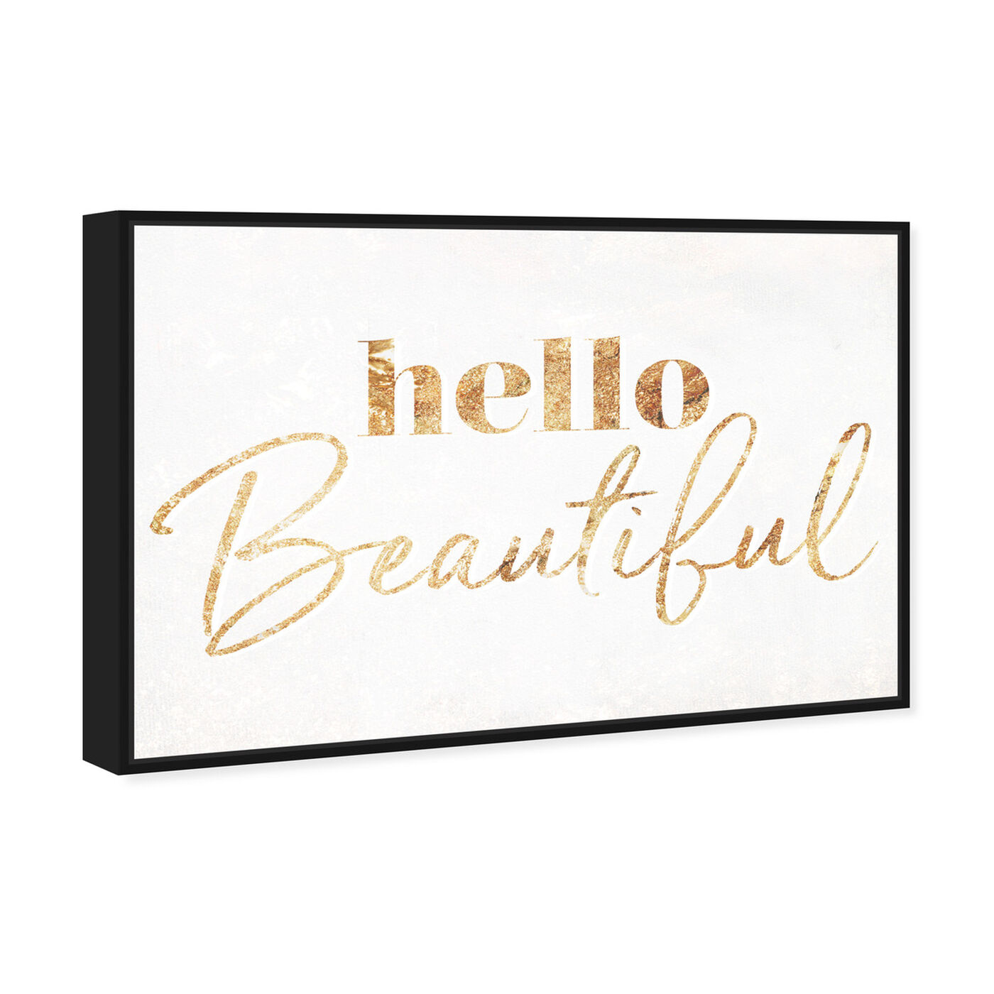 Angled view of Hello Beautiful Gold Vertical featuring typography and quotes and beauty quotes and sayings art.