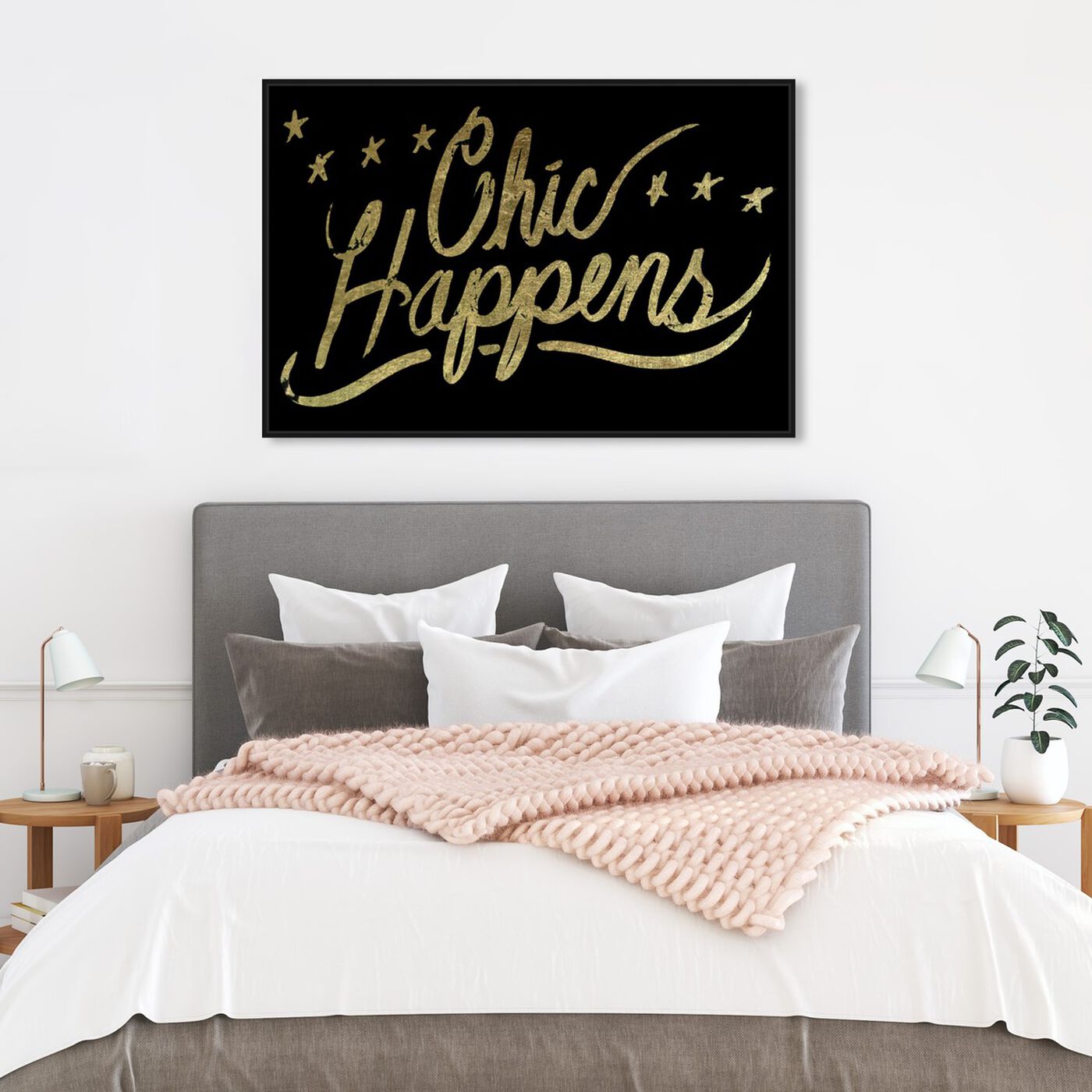Hanging view of Chic Happens featuring typography and quotes and fashion quotes and sayings art.