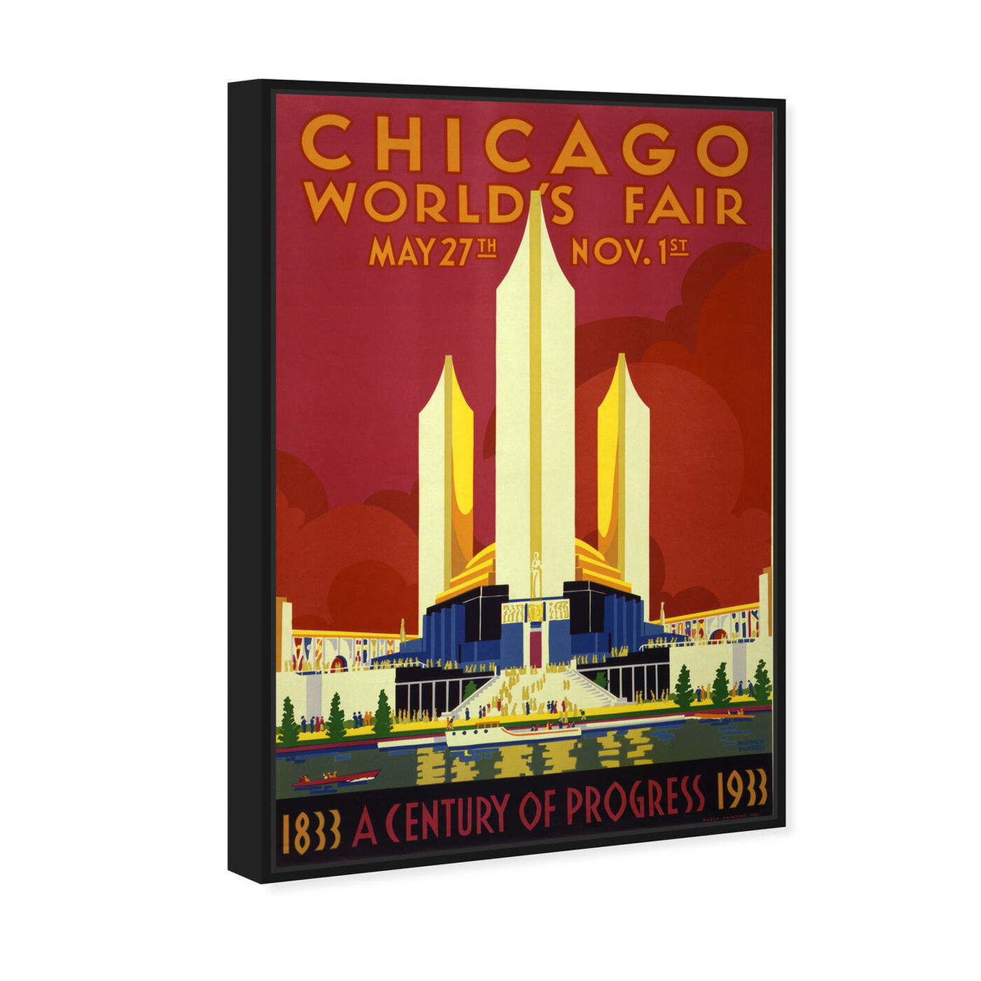 Angled view of Chicago World Fair 1933 featuring cities and skylines and united states cities art.