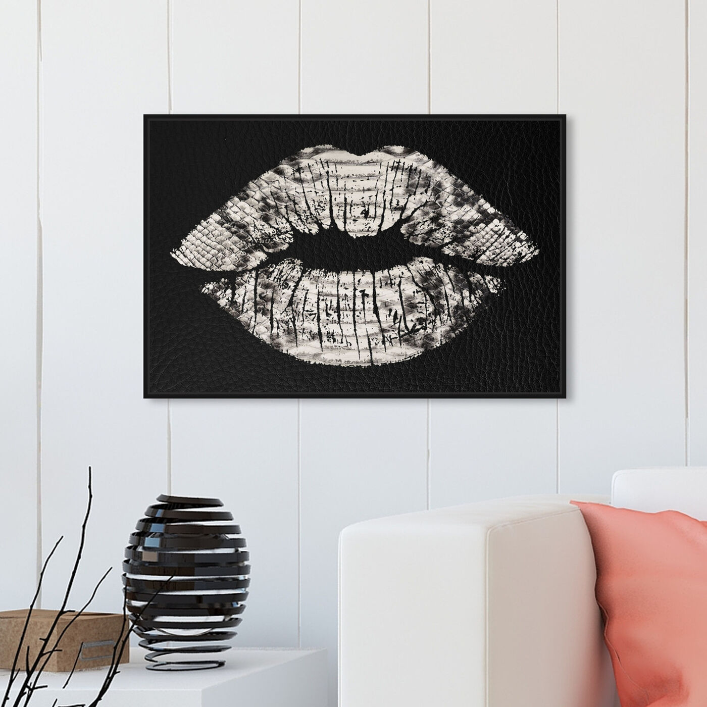 Hanging view of Leather Kisses featuring fashion and glam and lips art.