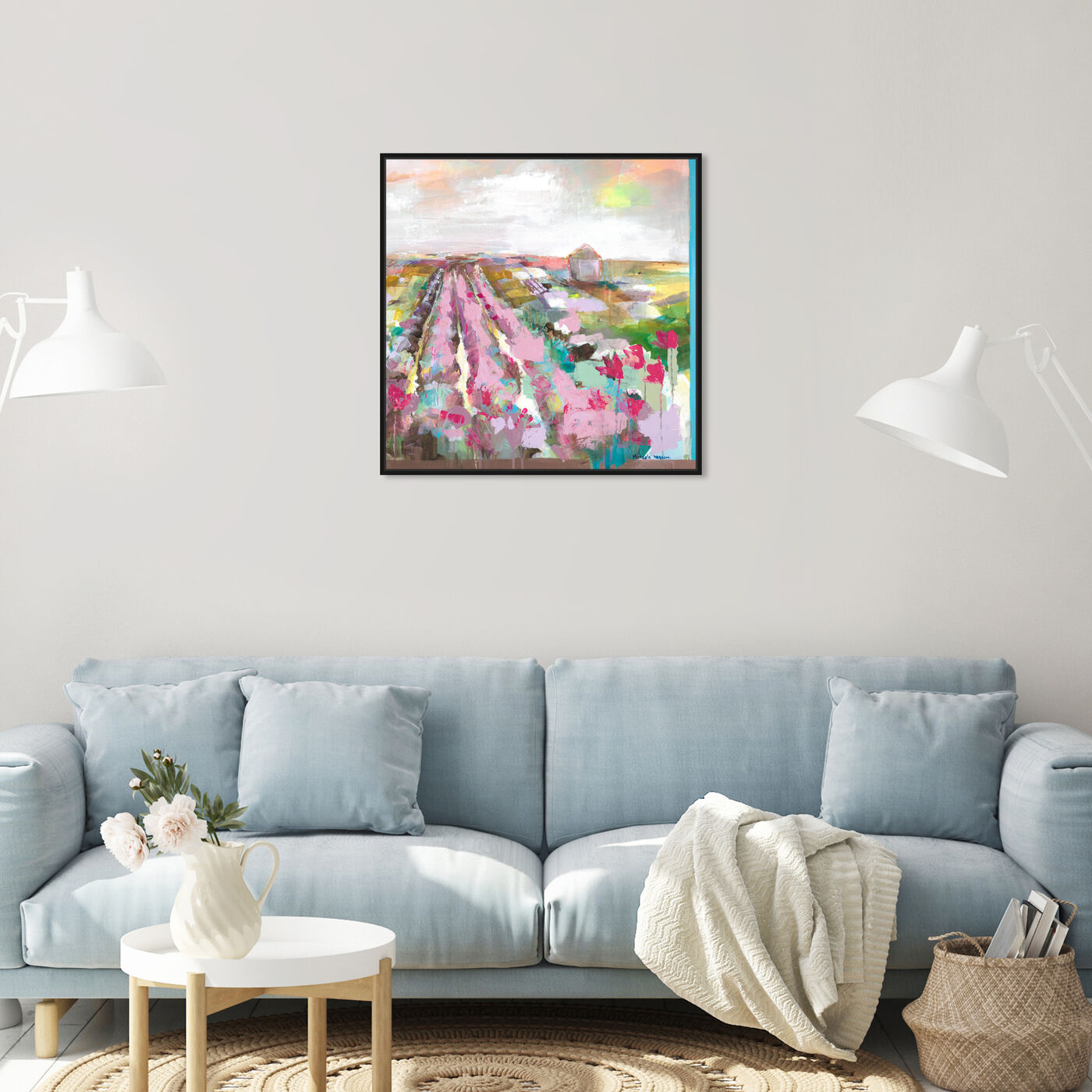 Hanging view of Michaela Nessim - Lavender Fields featuring abstract and flowers art.