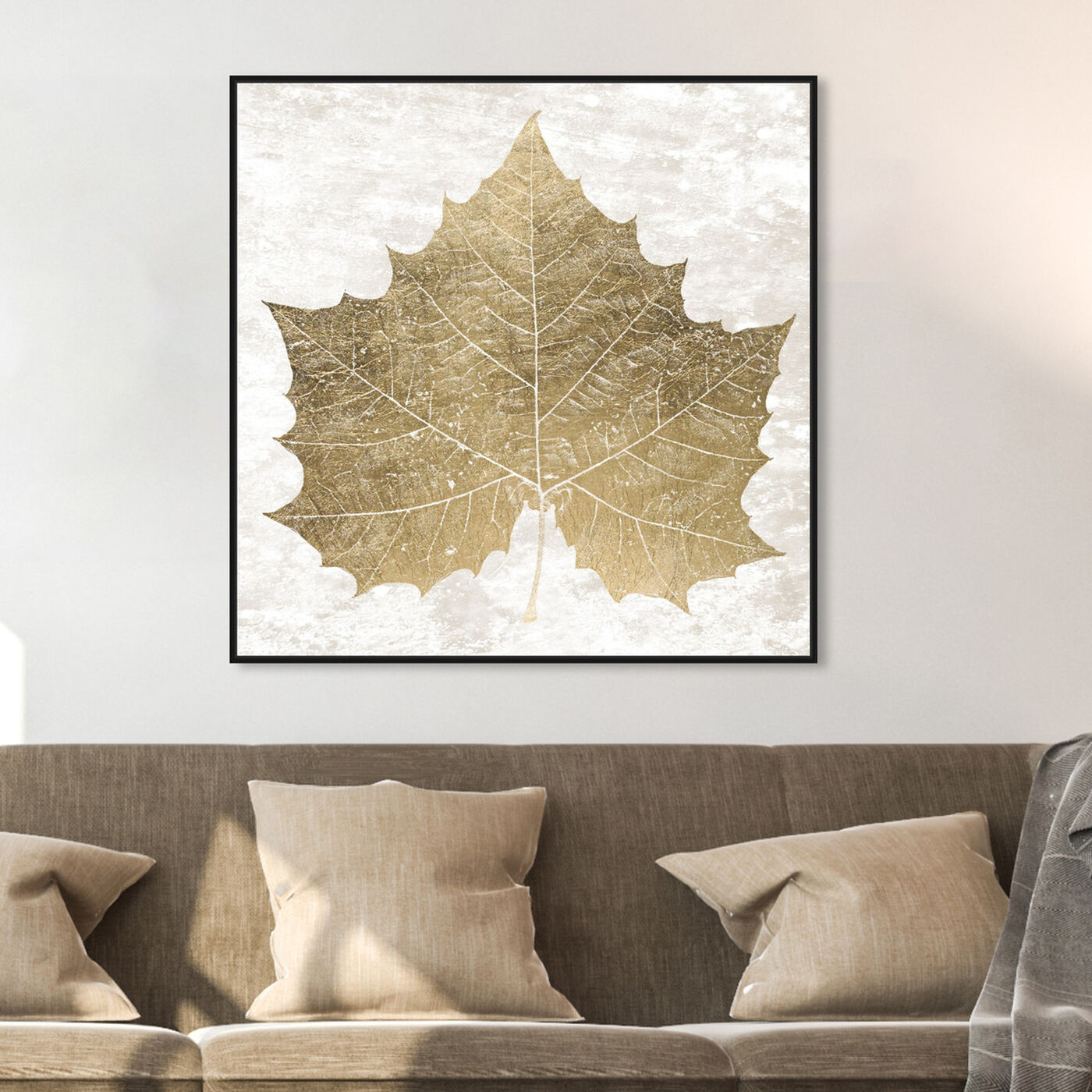Hanging view of Sycamore Leaf in Gold featuring floral and botanical and botanicals art.