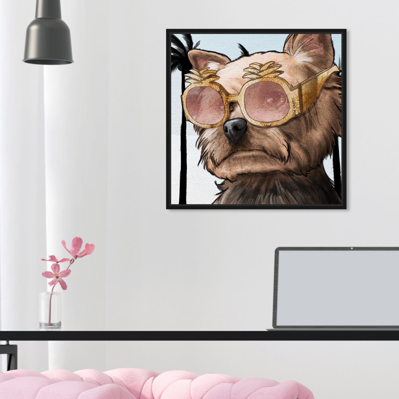 Hanging view of Yorkie Palm Glam featuring animals and dogs and puppies art.