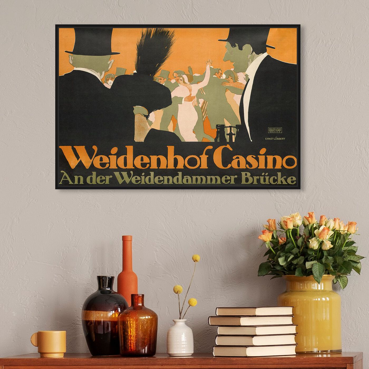 Hanging view of Weidenhof Casino featuring advertising and posters art.
