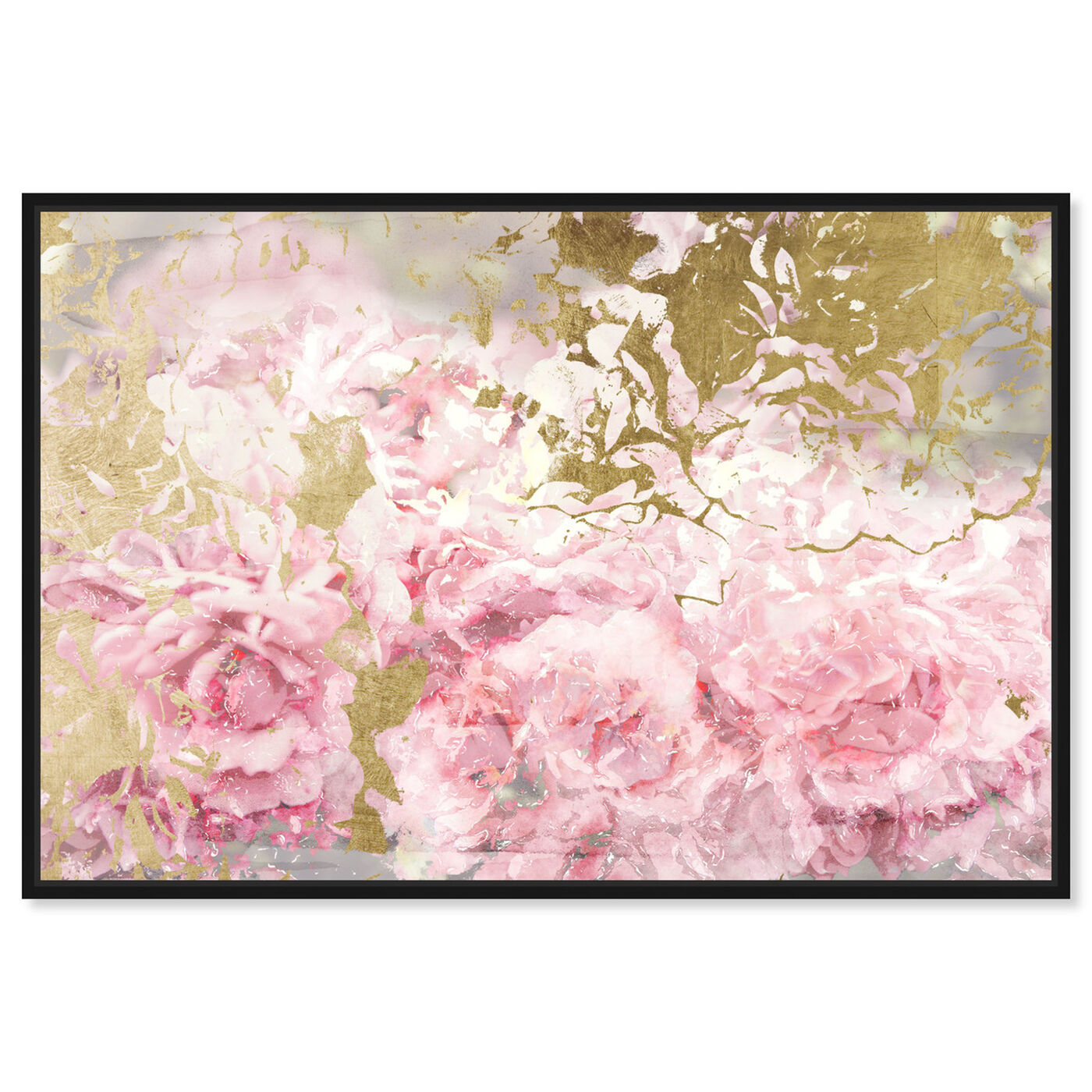 Front view of Pink and Gold Camellias featuring floral and botanical and florals art.