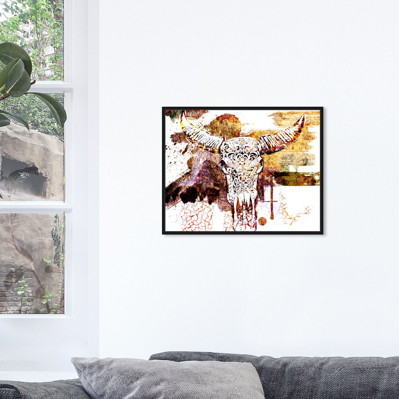 Hanging view of Skull Bomb featuring animals and skeletons art.
