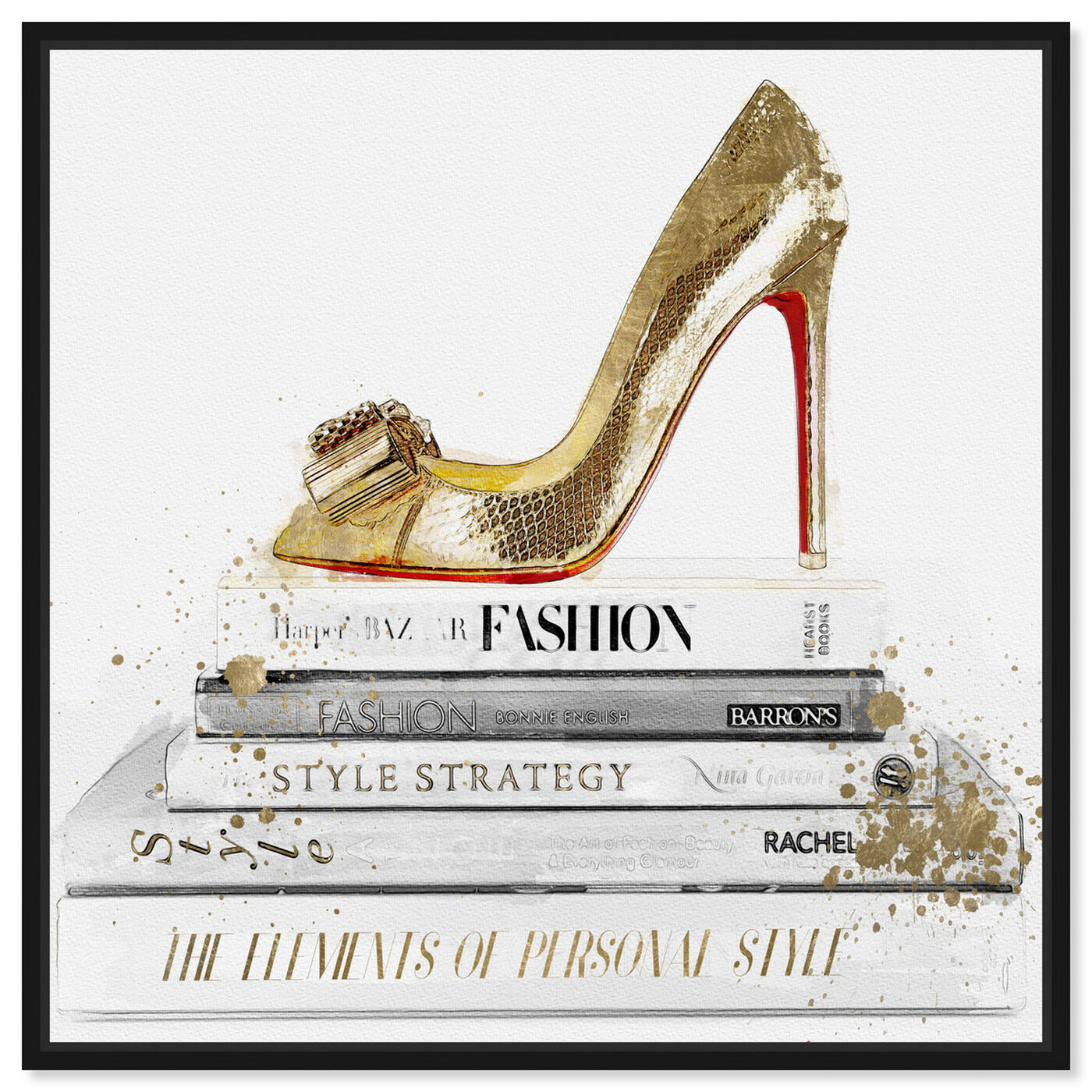 Front view of Gold Shoe and Red Sole featuring fashion and glam and shoes art.