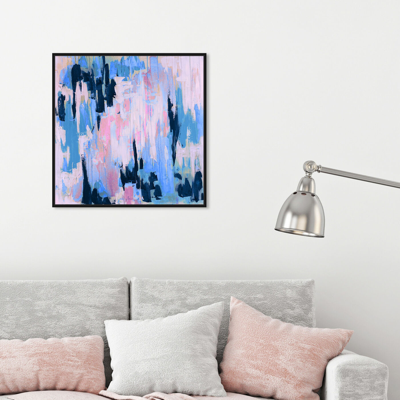 Hanging view of Marissa Anderson - Blush and Aqua Swan Lake featuring abstract and paint art.