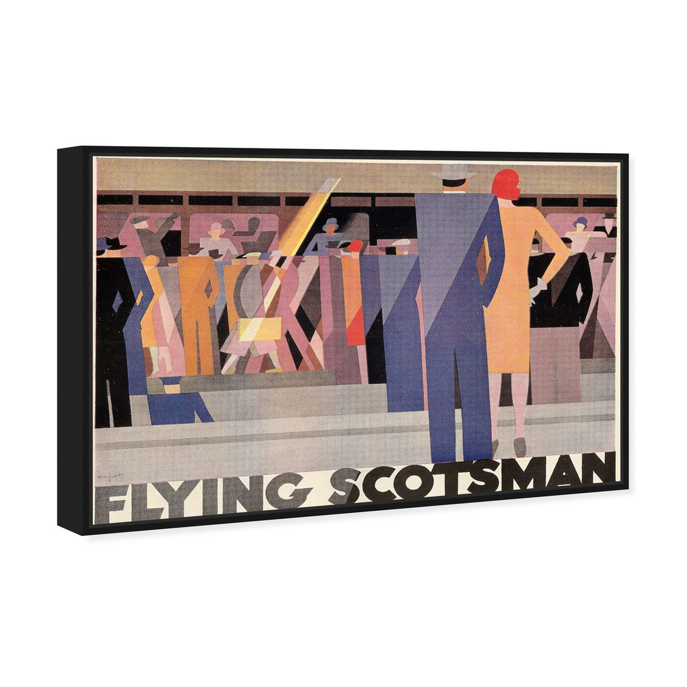 Angled view of Flying Scotsman featuring advertising and posters art.