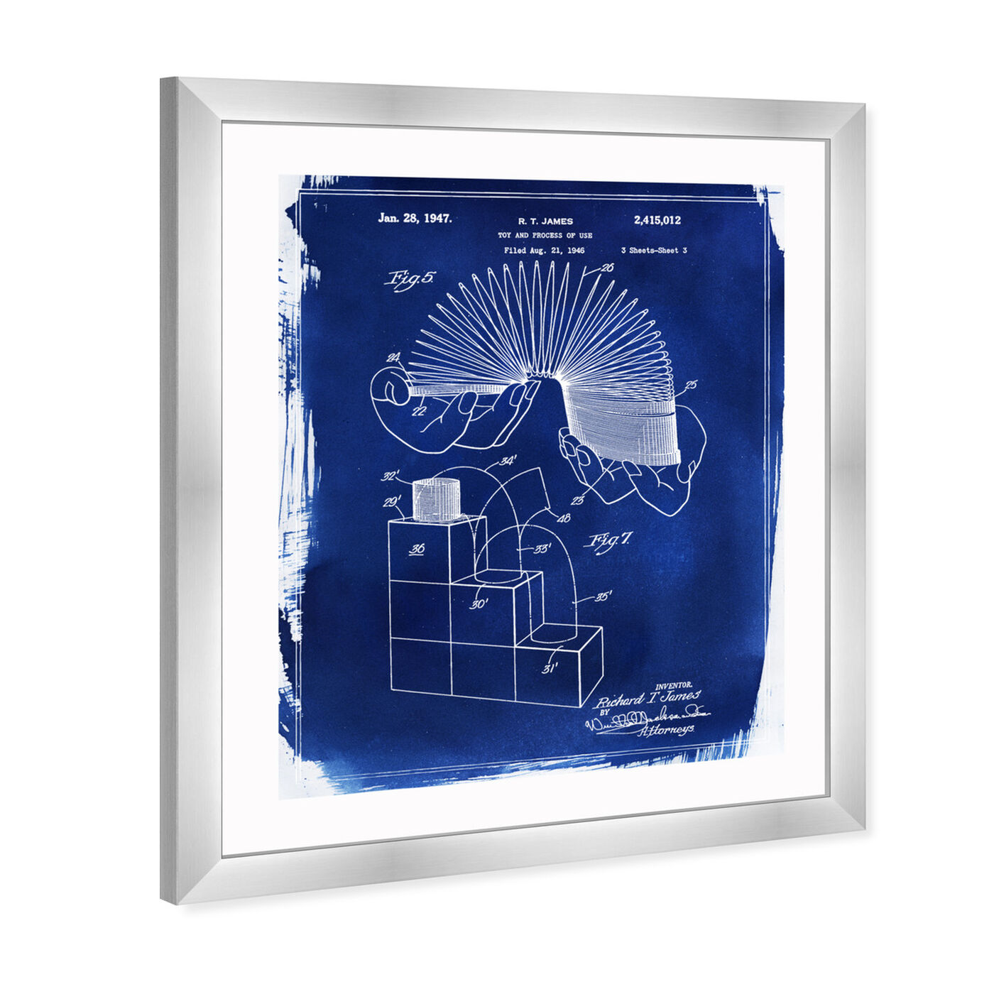 Angled view of Slinky 1947 - Blue featuring symbols and objects and toys art.