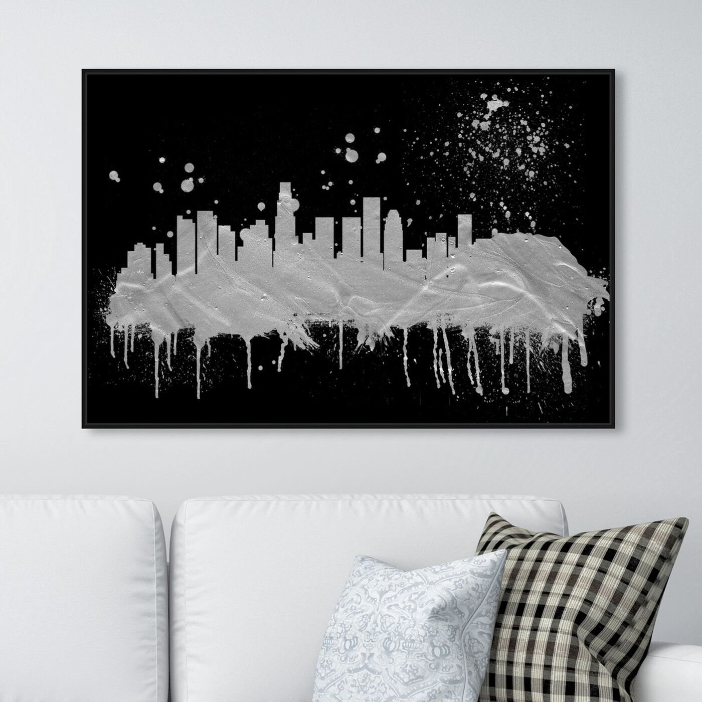 Hanging view of Los Angeles Skyline Silver featuring cities and skylines and united states cities art.