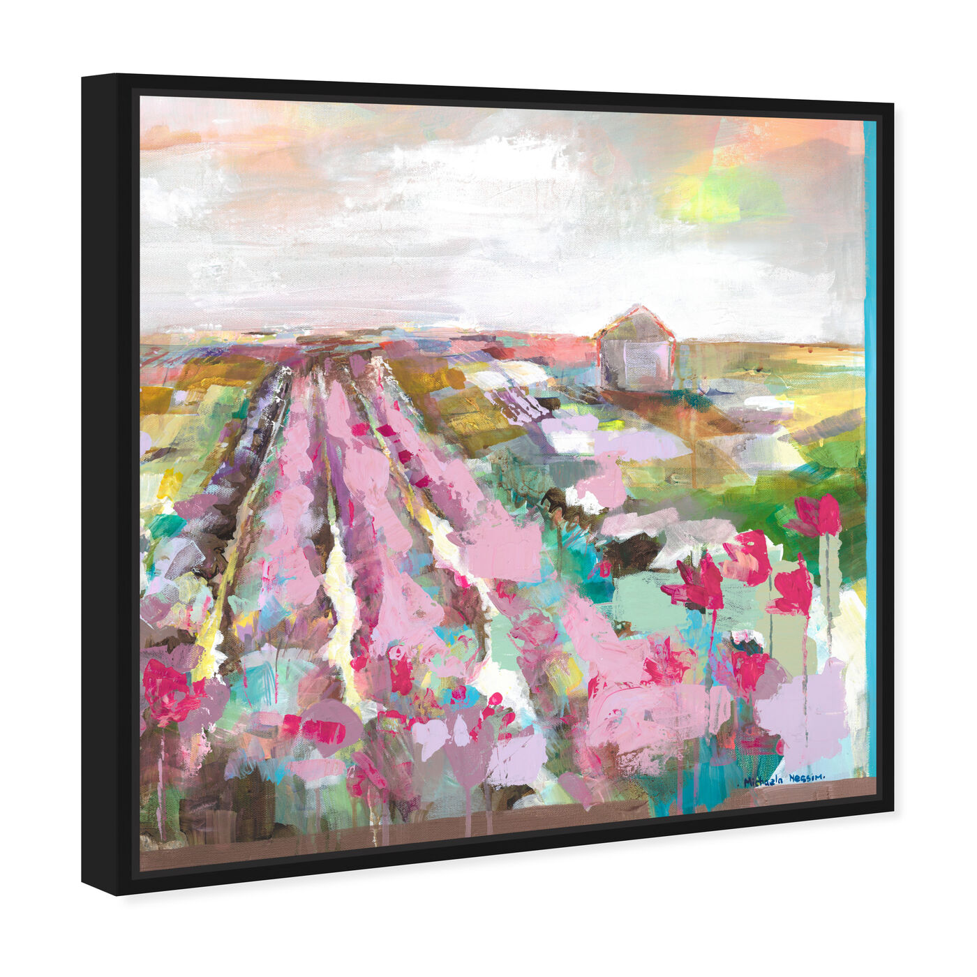 Angled view of Michaela Nessim - Lavender Fields featuring abstract and flowers art.