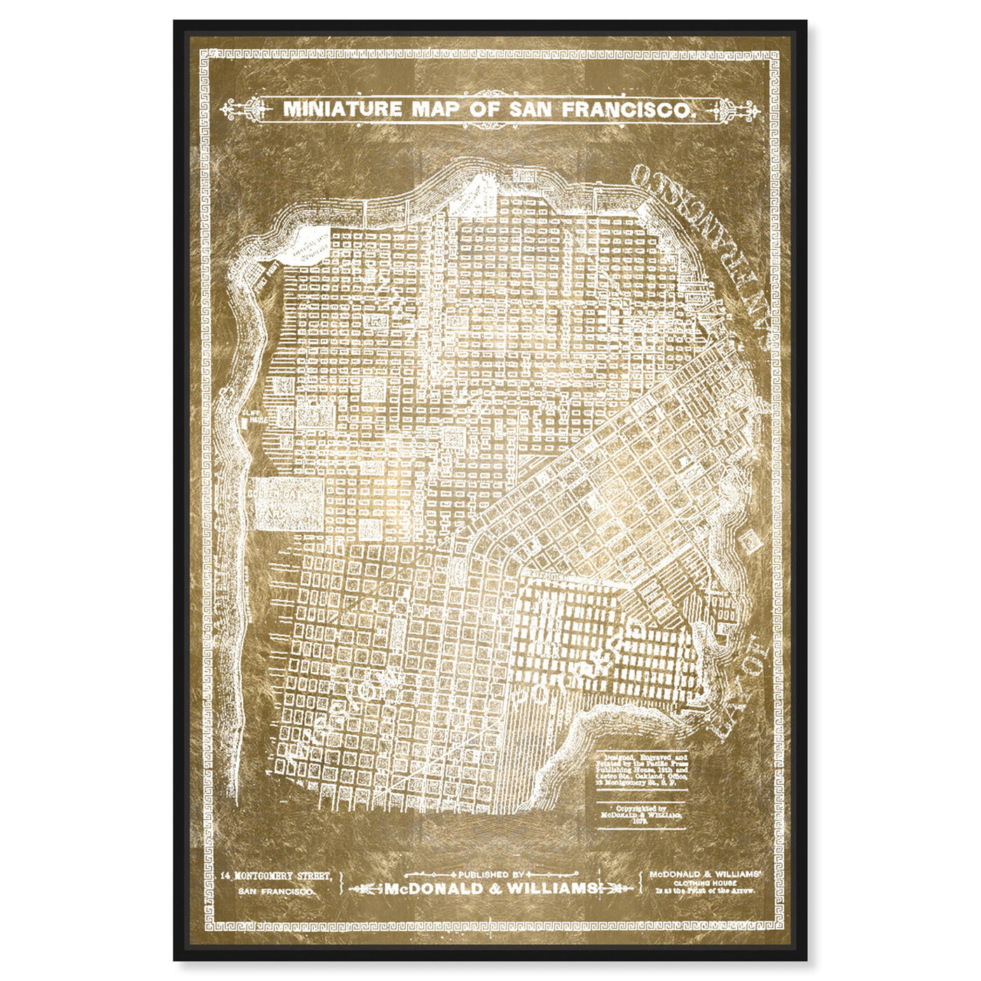 Front view of San Francisco Map White and Gold featuring maps and flags and us cities maps art.