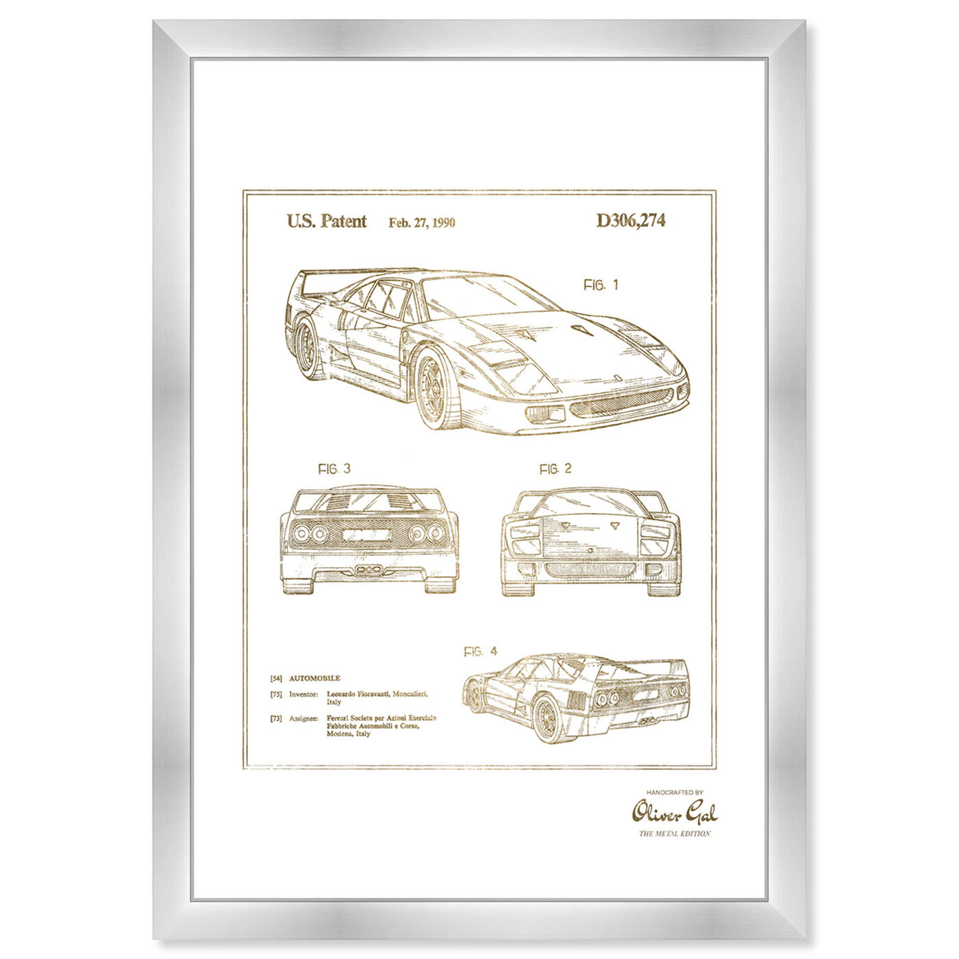 Front view of Ferrari F40 1990 II Gold featuring transportation and automobiles art.