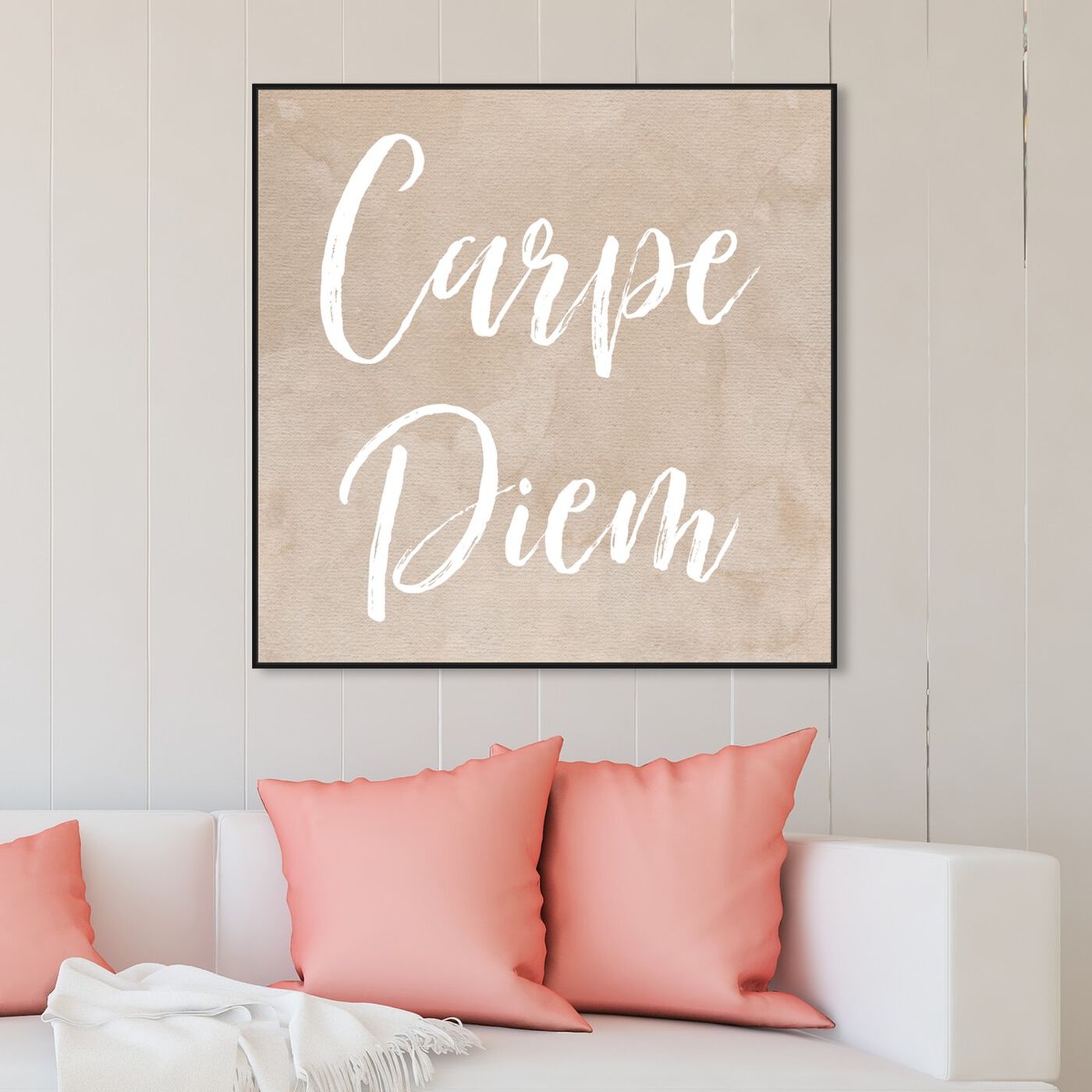 Hanging view of Carpe Diem Tan featuring typography and quotes and inspirational quotes and sayings art.