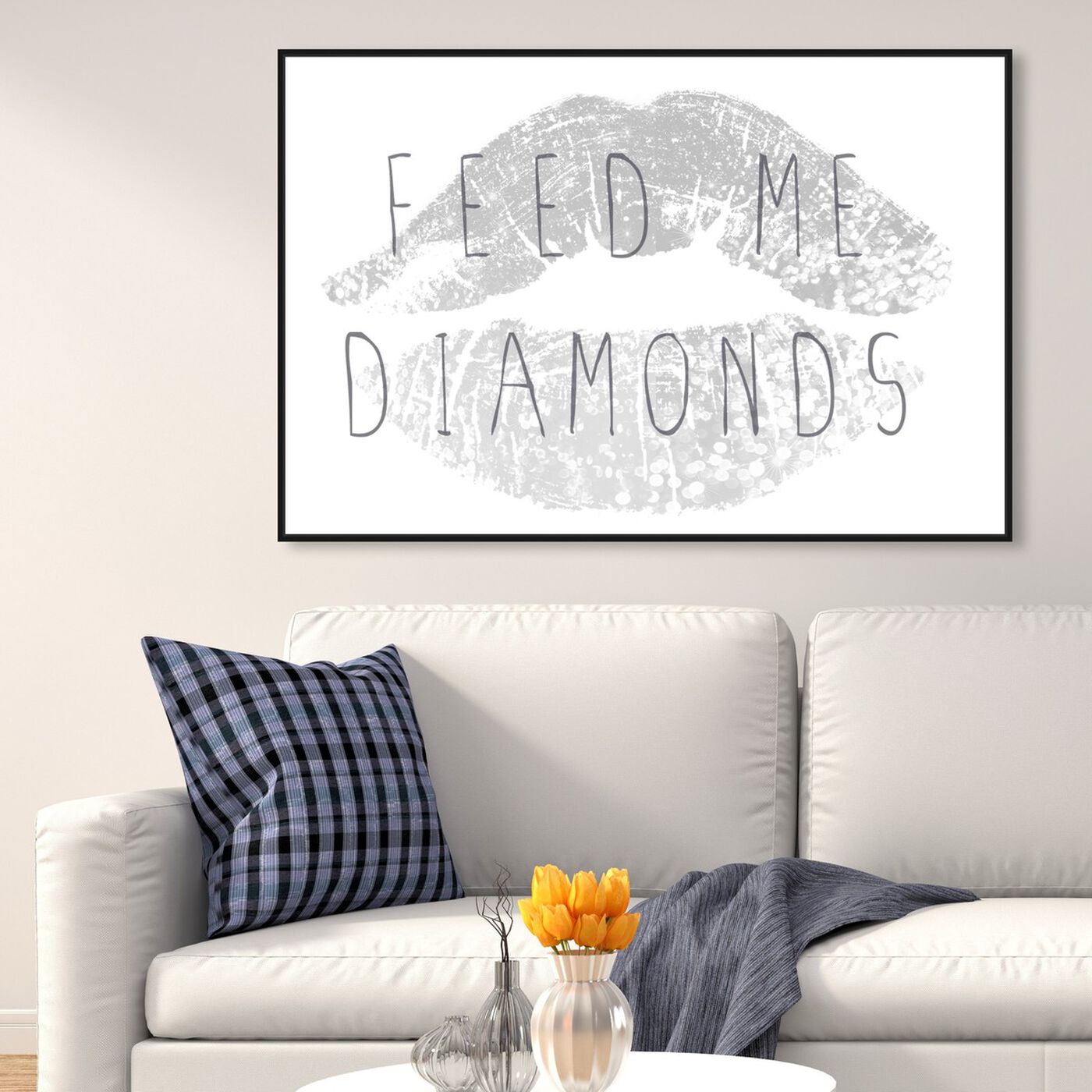 Hanging view of Feed Me Diamonds featuring fashion and glam and lips art.