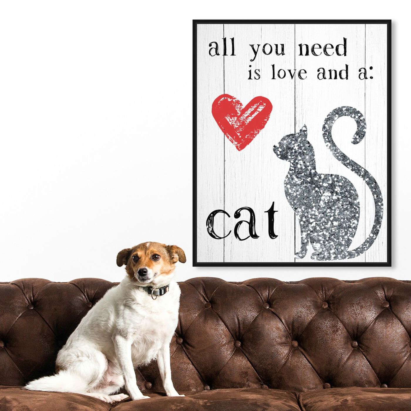 Hanging view of Love and a Cat featuring typography and quotes and love quotes and sayings art.