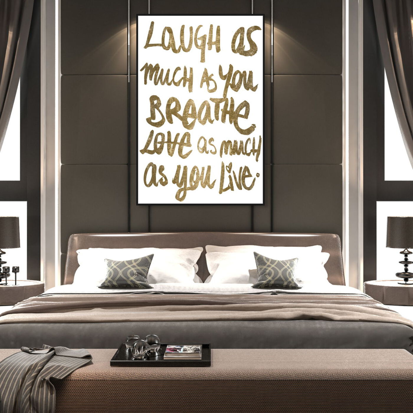 Hanging view of Laugh Gold featuring typography and quotes and love quotes and sayings art.