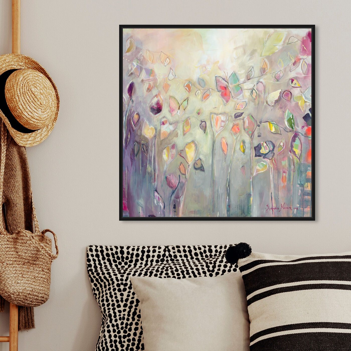 Hanging view of Butterfly Dance by Michaela Nessim Canvas Art featuring abstract and paint art.