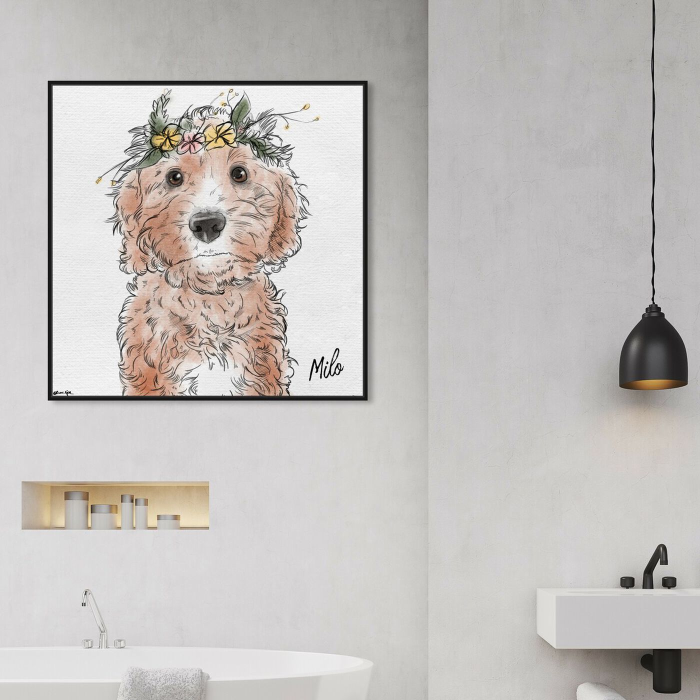 Hanging view of Flower Crown Pet featuring animals and dogs and puppies art.