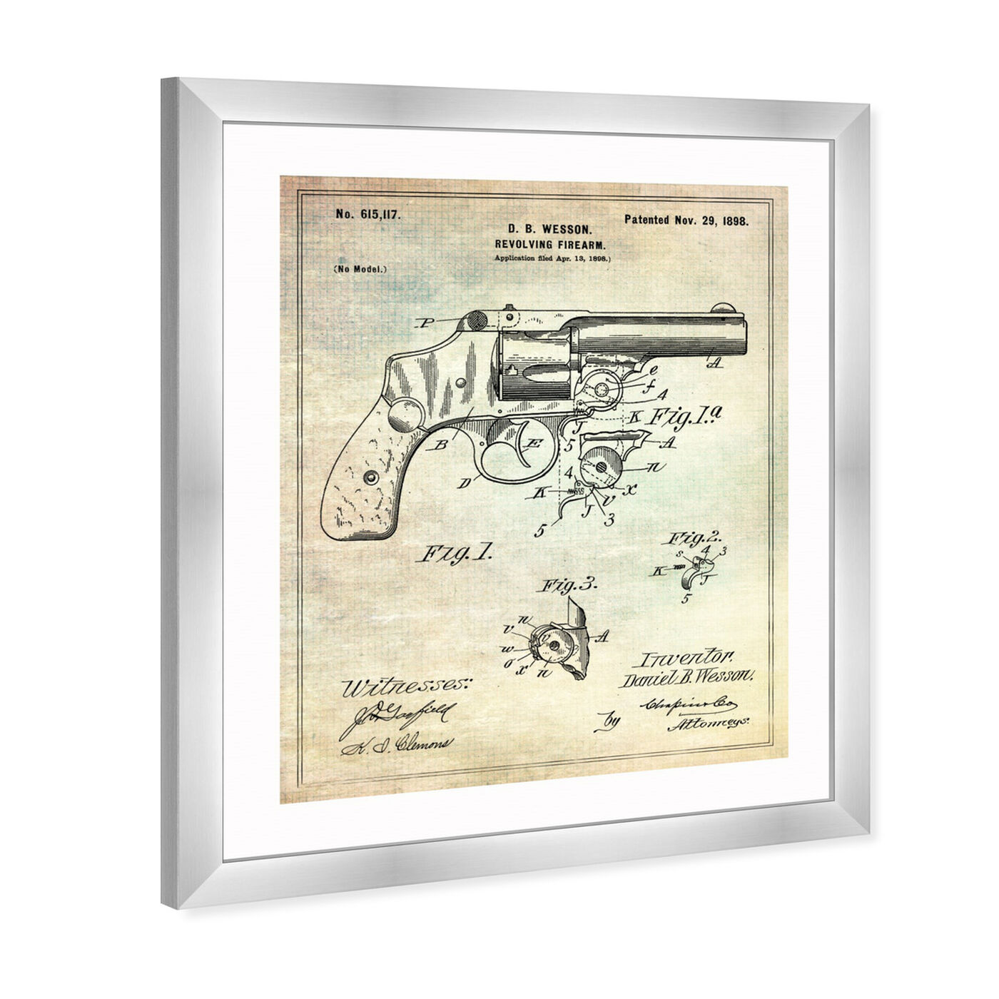 Angled view of Wesson Pistol 1898 featuring entertainment and hobbies and machine guns art.