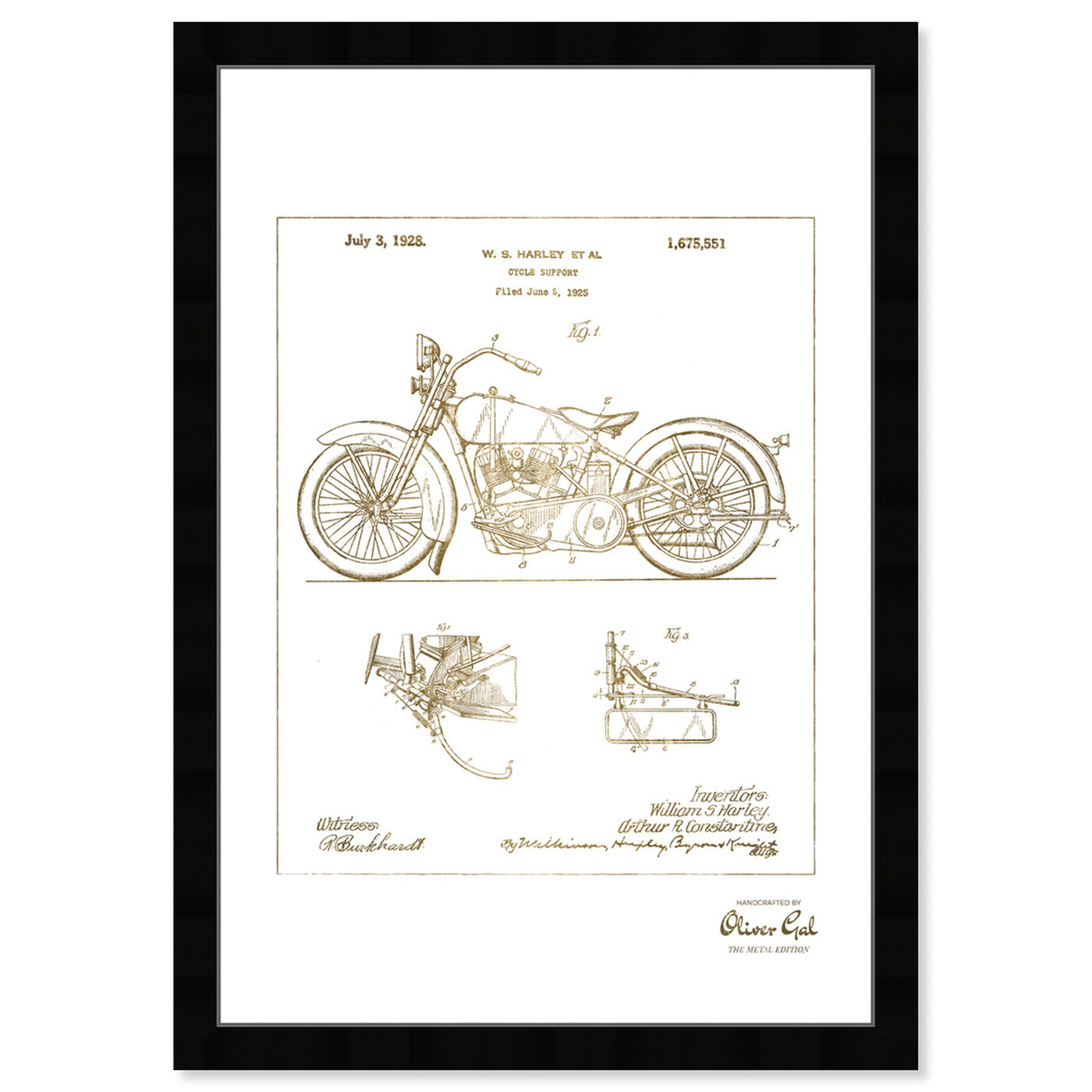 Front view of Harley, 1928 - Gold featuring transportation and motorcycles art.