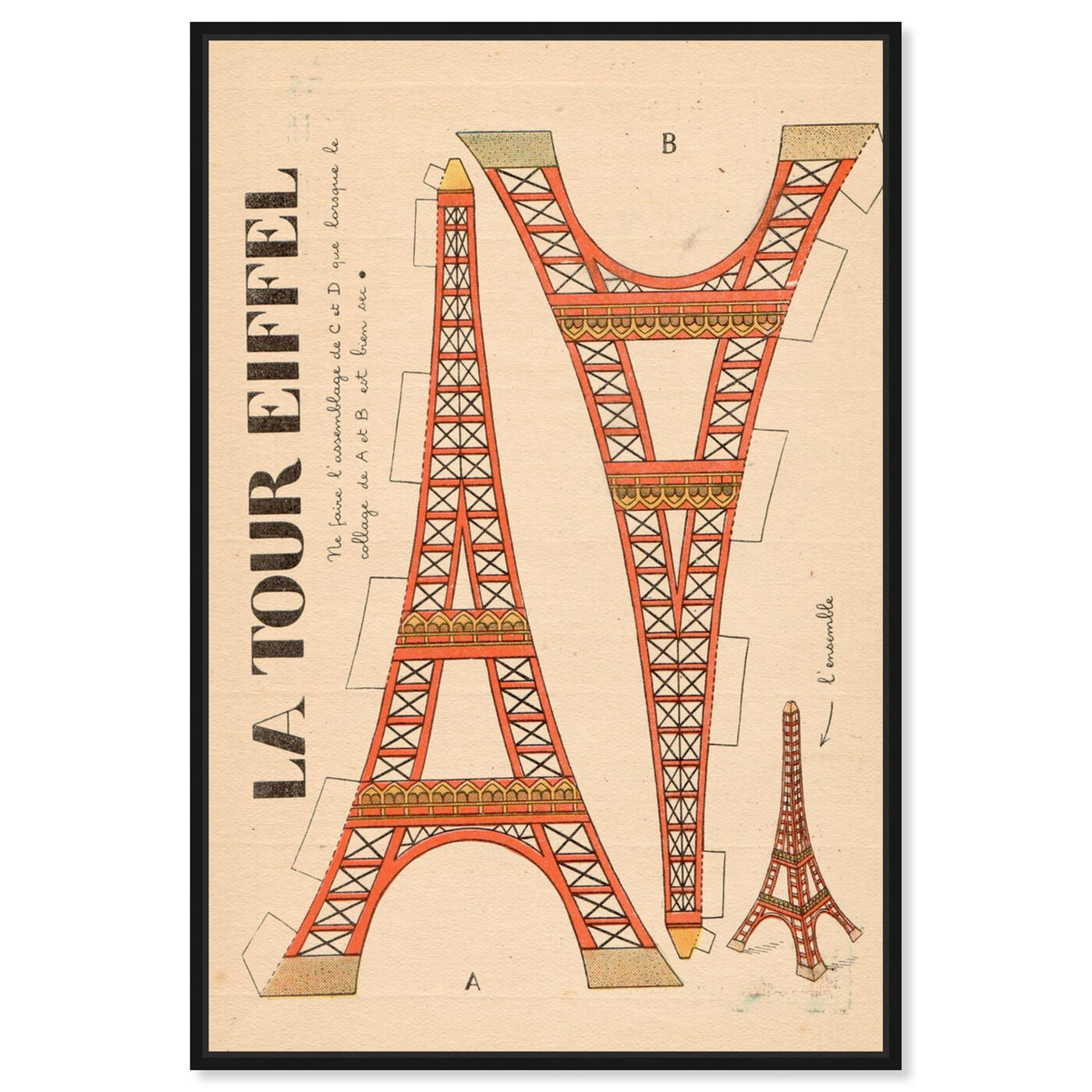 Front view of La Tour Eiffel featuring advertising and posters art.