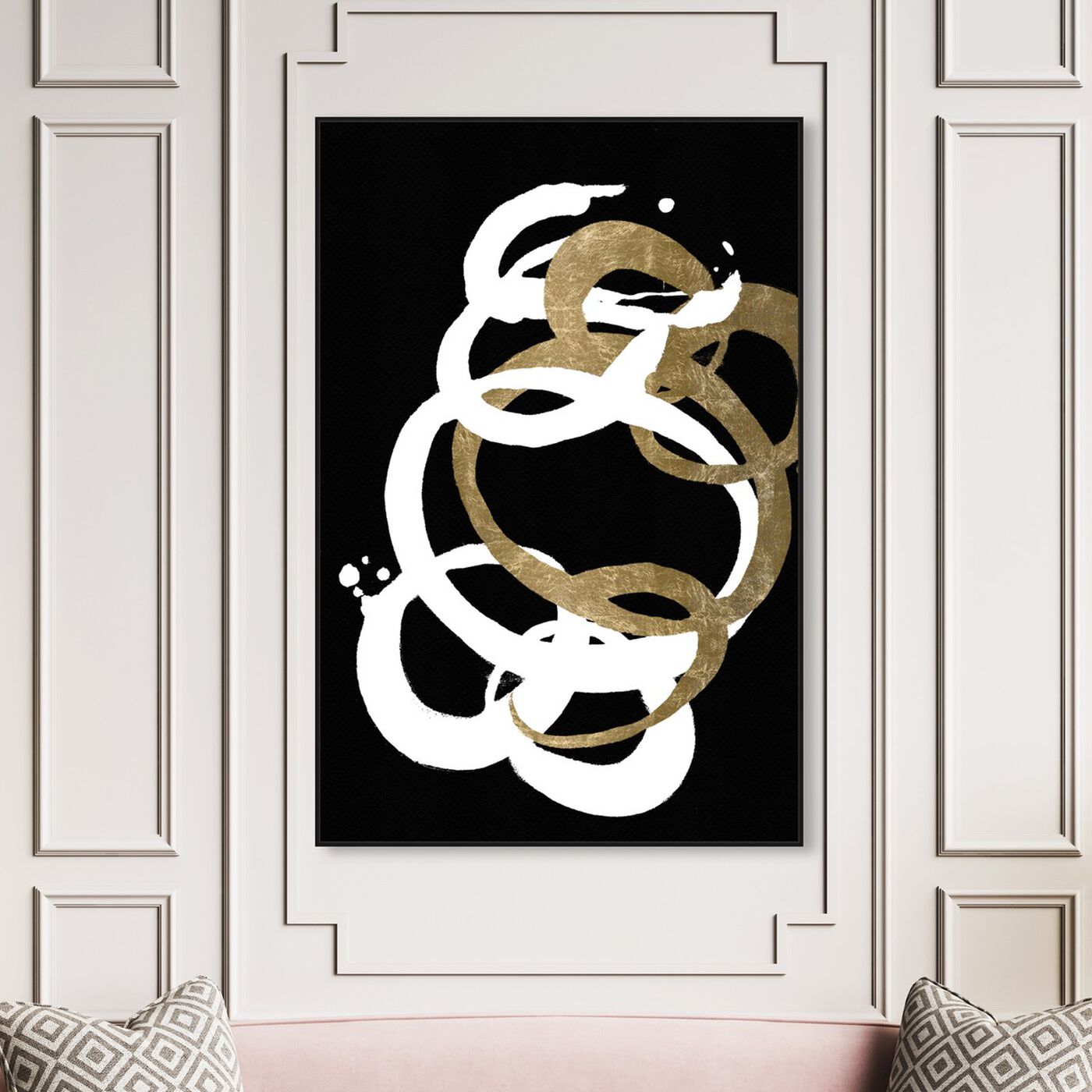 Hanging view of Formas Inverse Gold featuring abstract and shapes art.