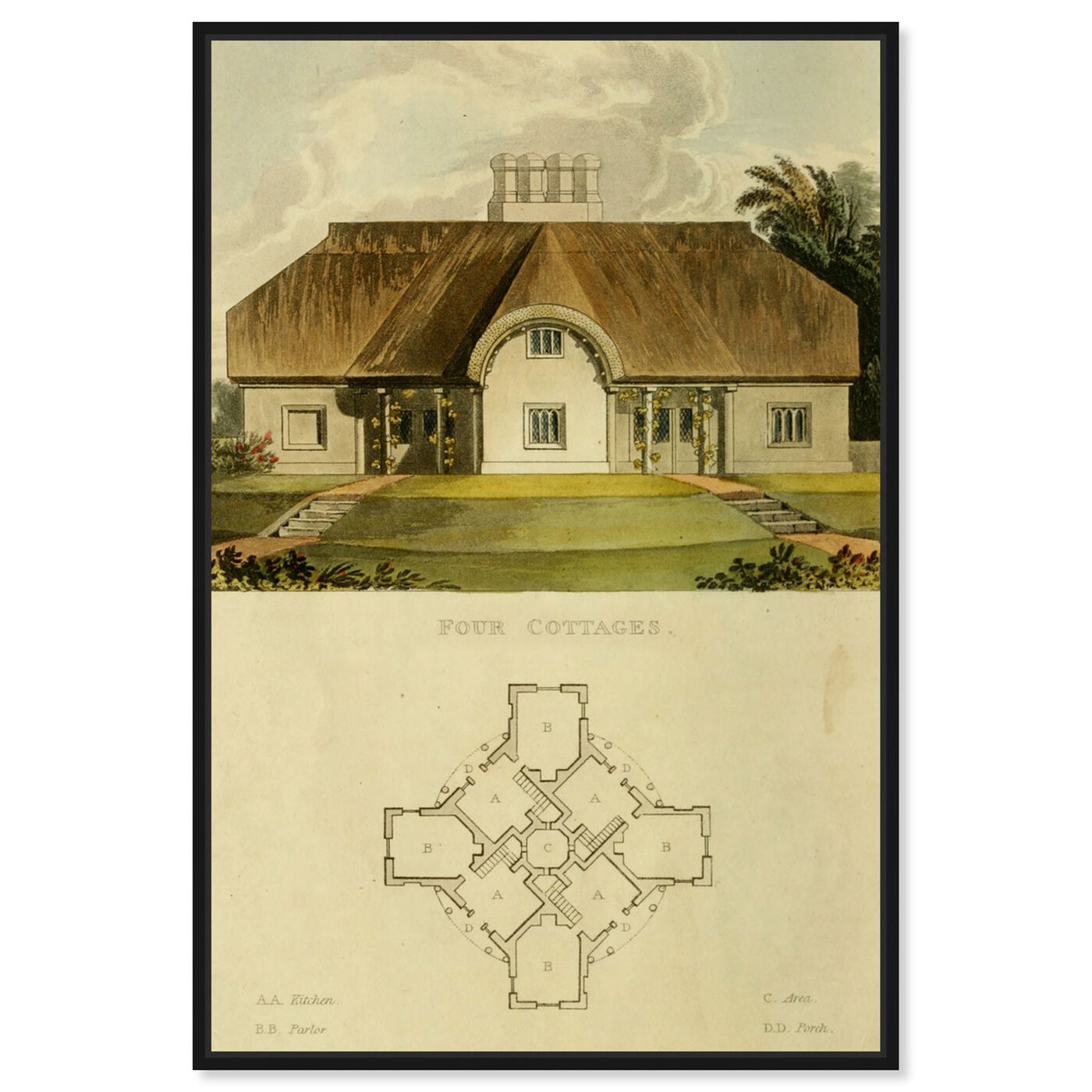 Front view of Four Cottages - The Art Cabinet featuring classic and figurative and realism art.