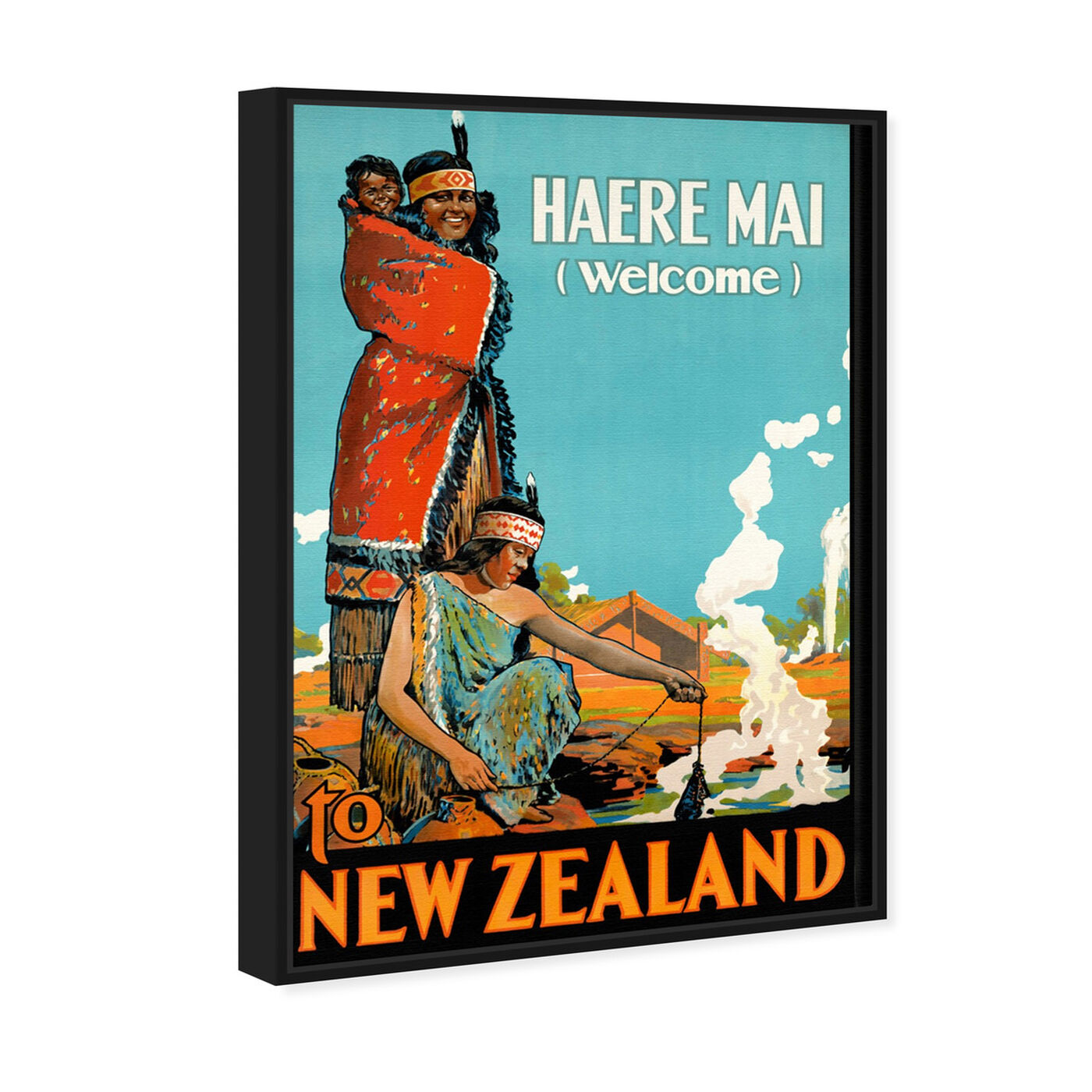 Angled view of New Zealand featuring advertising and posters art.