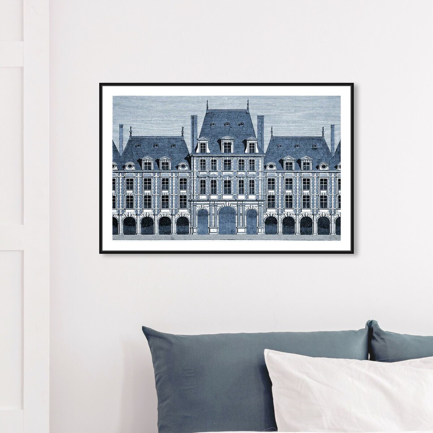 Hanging view of Place des Vosges 1864 featuring architecture and buildings and european buildings art.