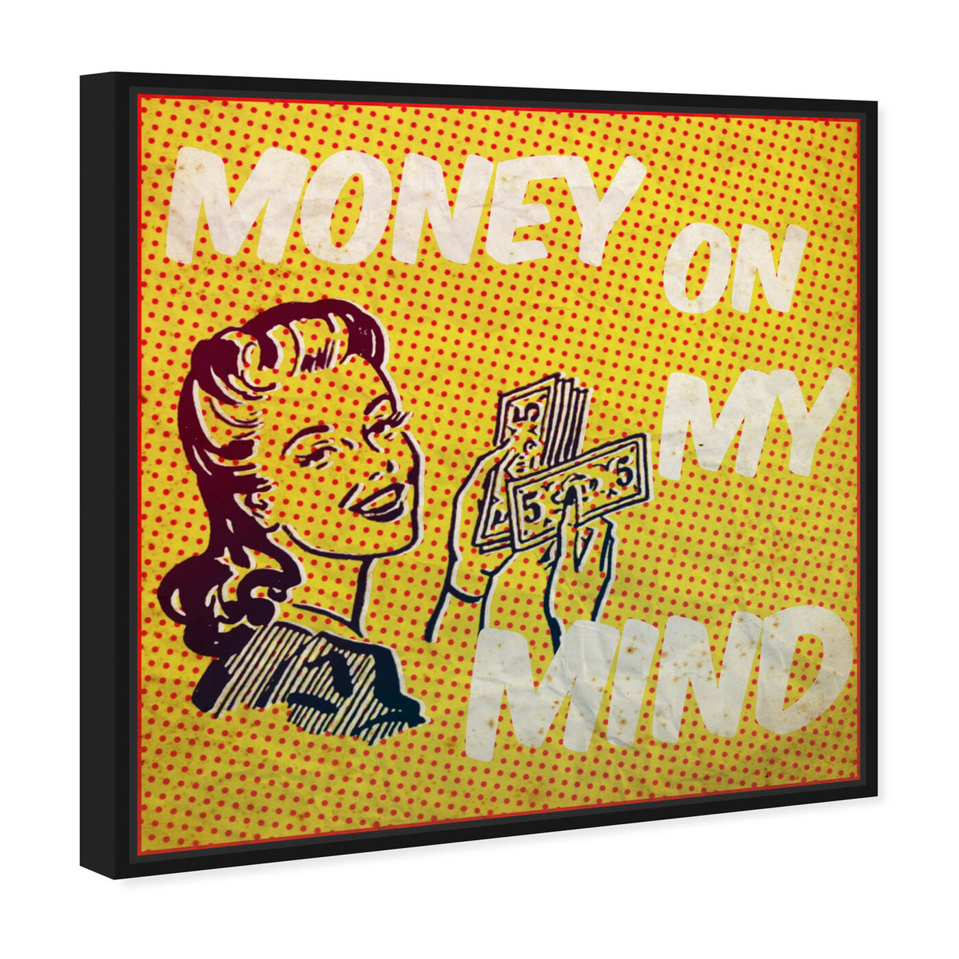 Angled view of Money on My Mind featuring advertising and comics art.
