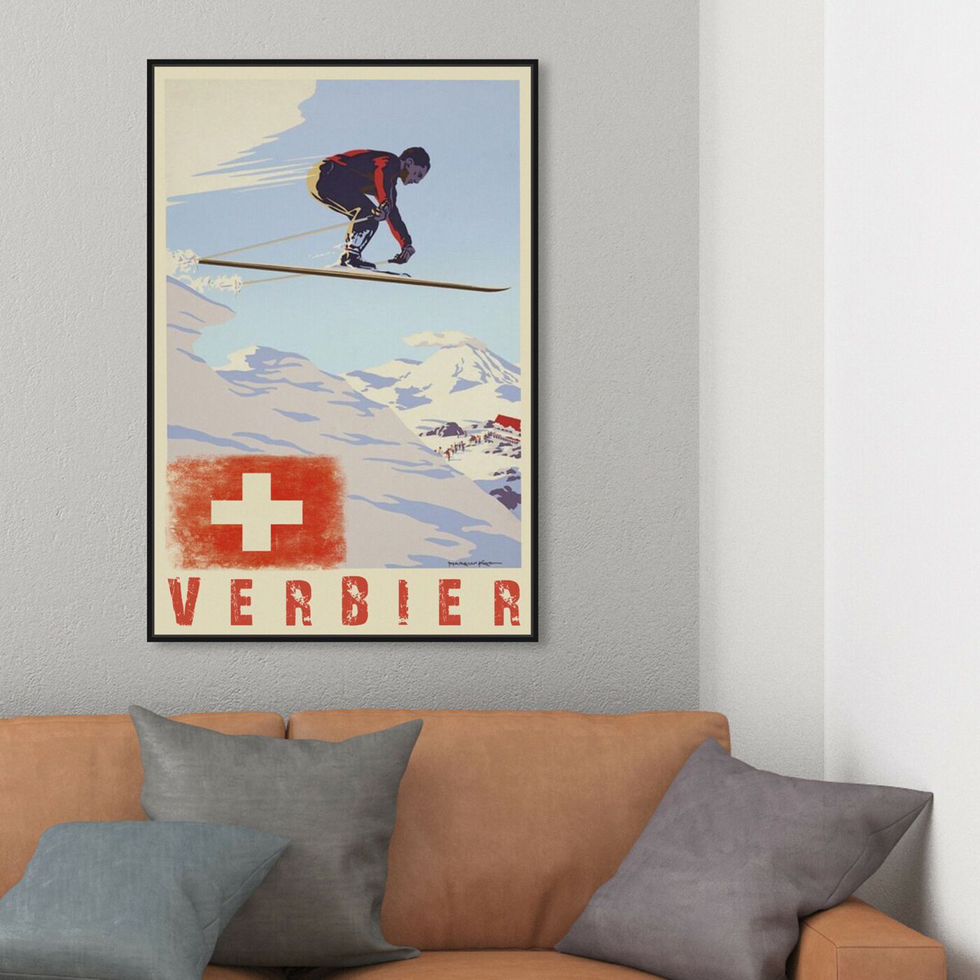 Hanging view of Verbier featuring advertising and posters art.