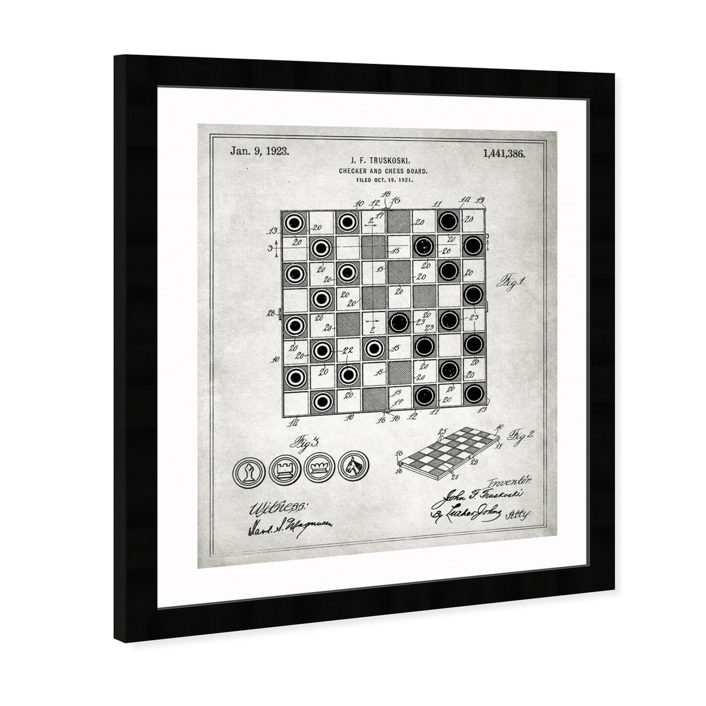 Angled view of Checker And Chess Board 1923 featuring entertainment and hobbies and board games art.