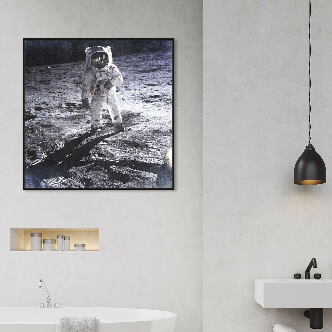 Hanging view of Man on the Moon featuring people and portraits and professions art.