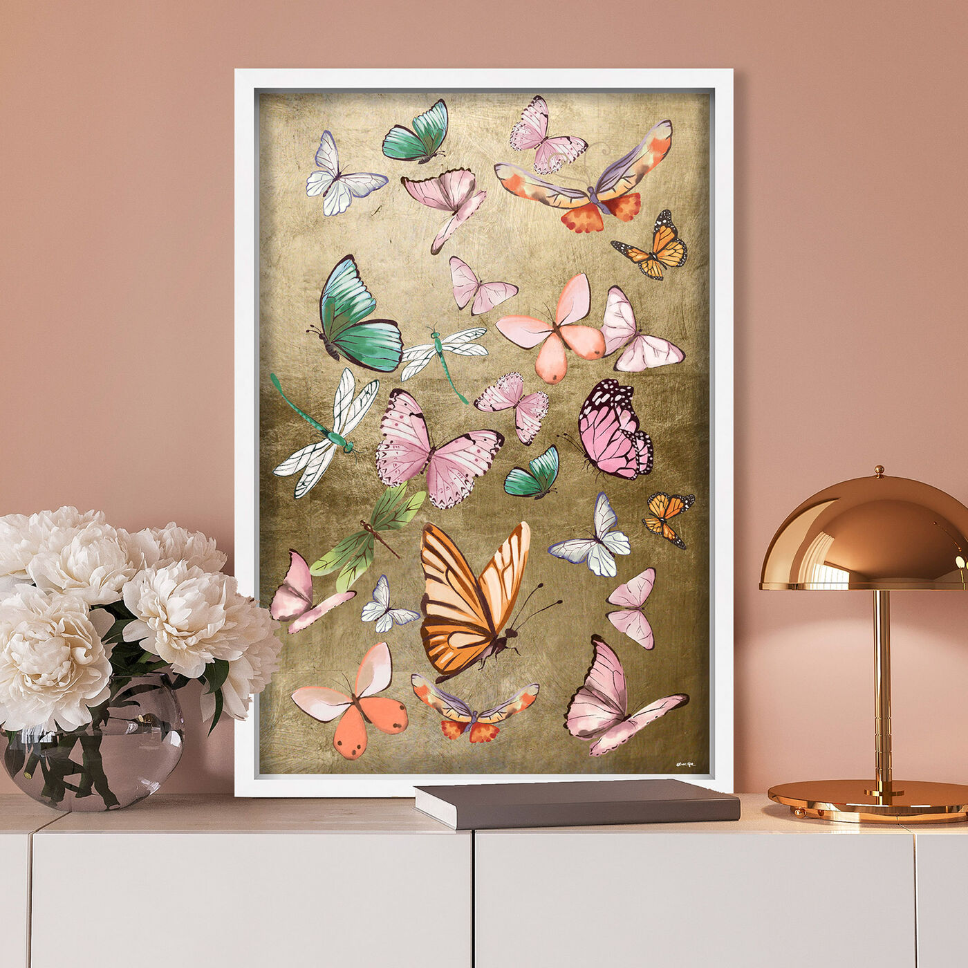 Animals Over Hand-Applied Leaf - Oliver The Gold Flying Art Wall With Gal by Gold |