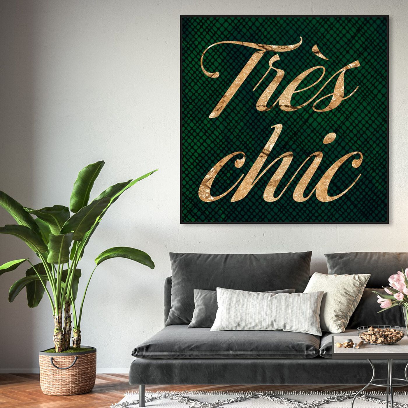 Hanging view of Tres Chic Emerald featuring typography and quotes and fashion quotes and sayings art.