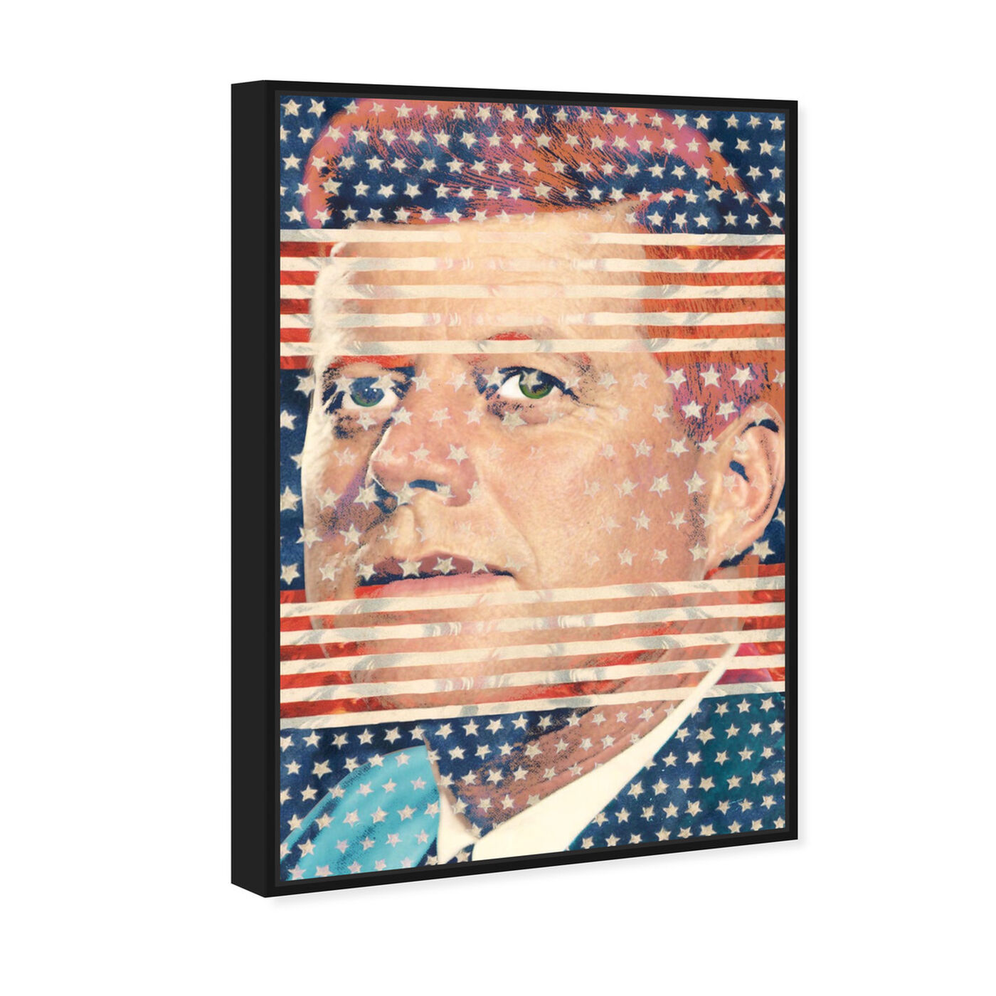 Angled view of JFK featuring americana and patriotic and us presidents art.