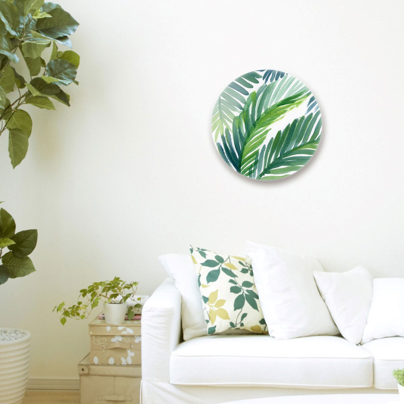Hanging view of Hojas de Palma Round featuring floral and botanical and botanicals art.