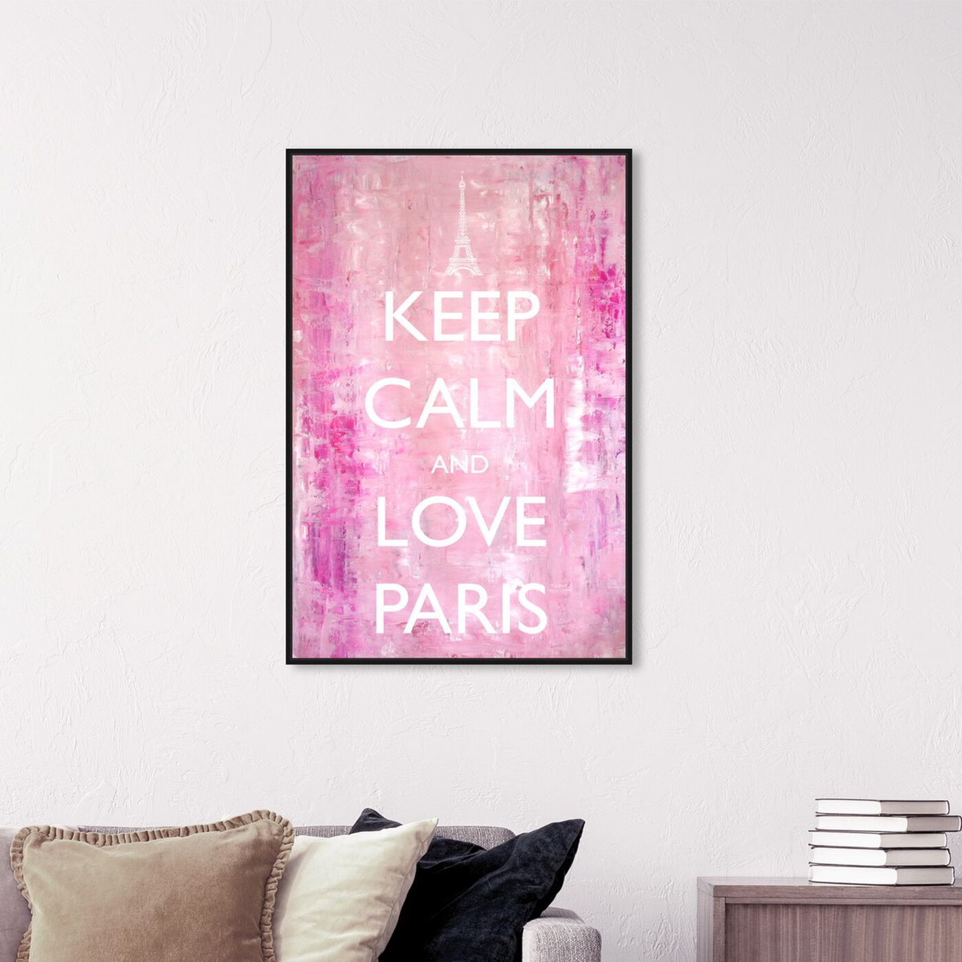 Hanging view of Keep Calm Love Paris featuring typography and quotes and love quotes and sayings art.