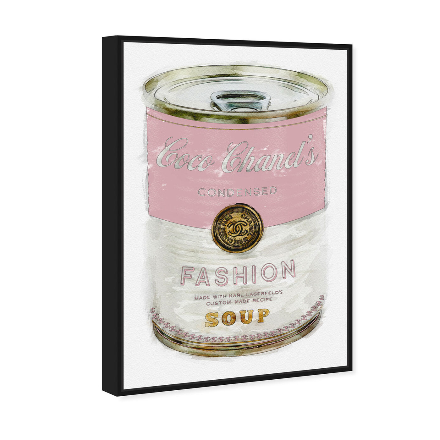 Angled view of Fashion Soup Pink featuring fashion and glam and soup can art.