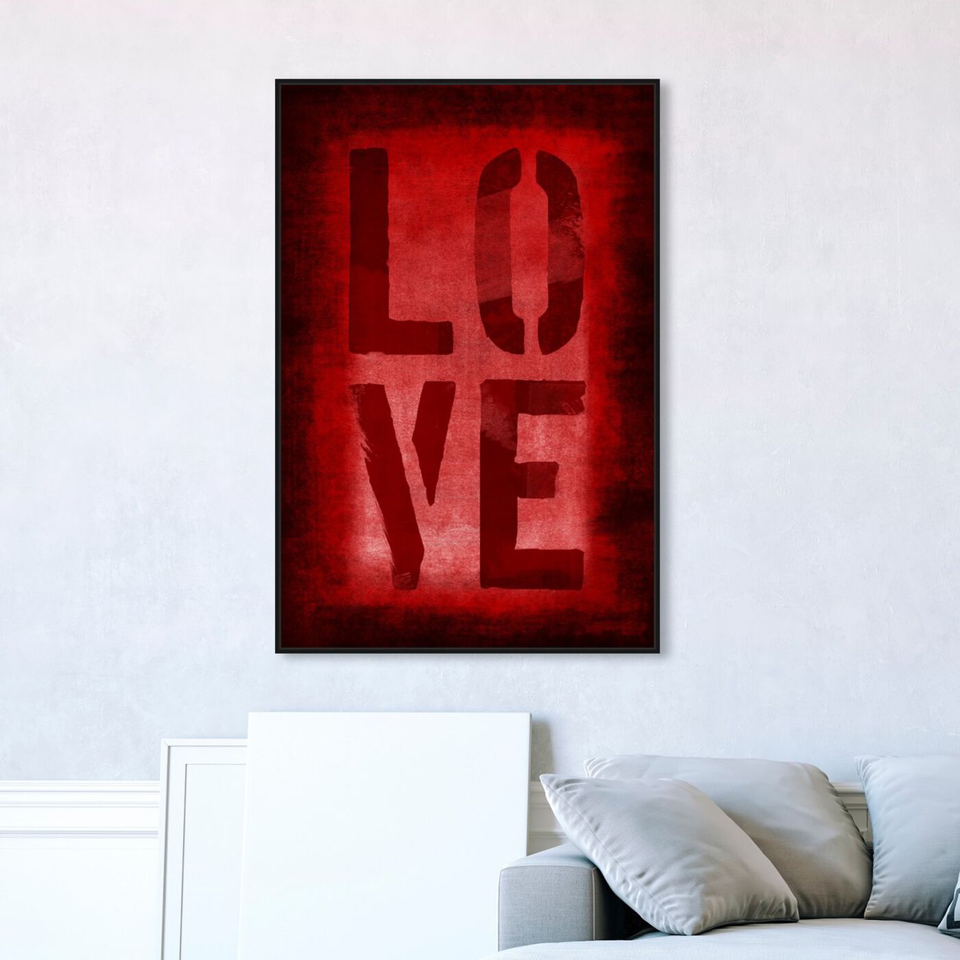 Hanging view of Four Red Letters featuring typography and quotes and love quotes and sayings art.