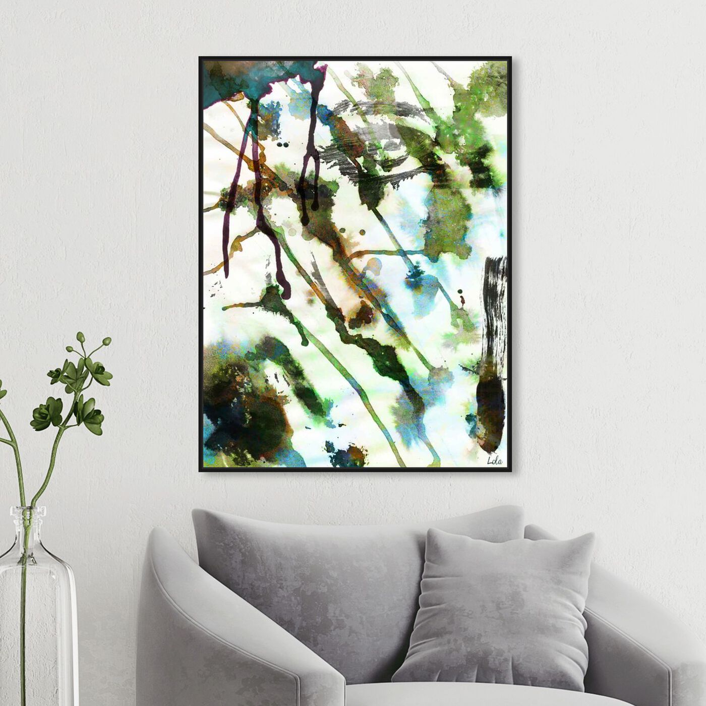 Hanging view of Musk featuring abstract and watercolor art.