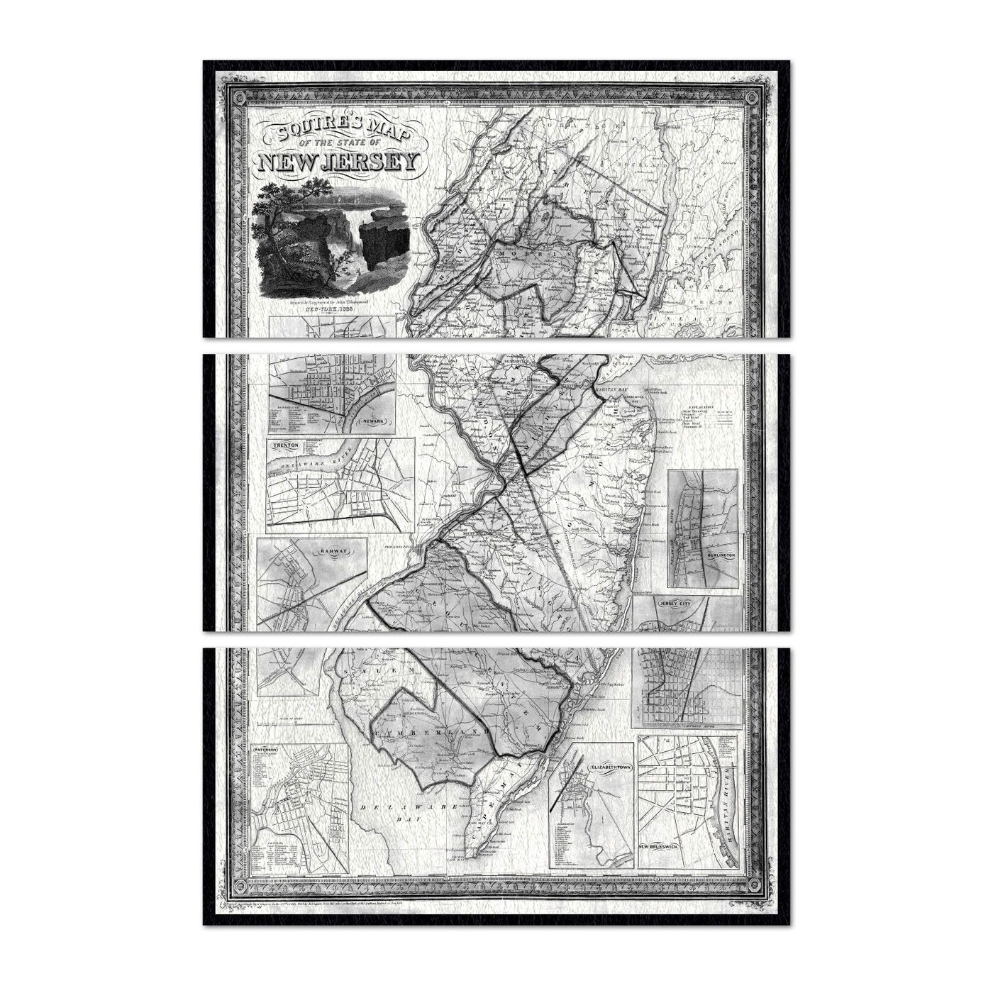Squire's Map of New Jersey 1836 Triptych