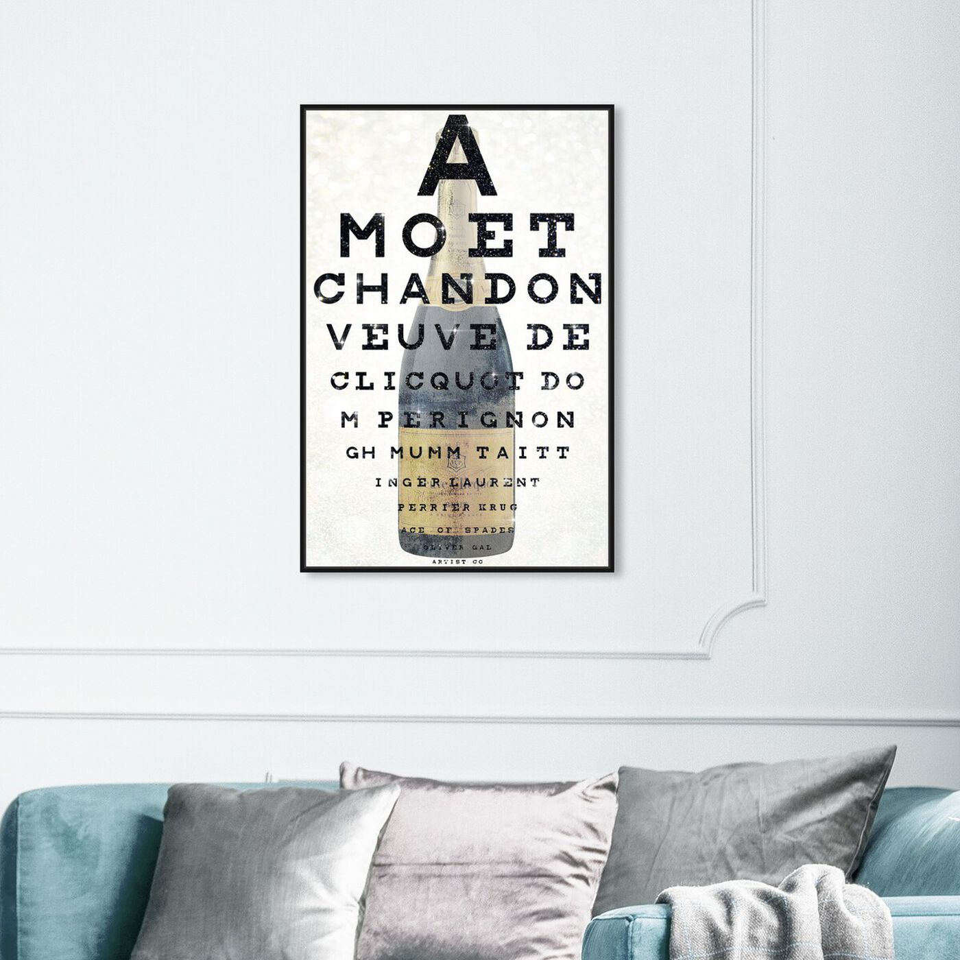 Hanging view of Champagne Eye Chart featuring drinks and spirits and champagne art.